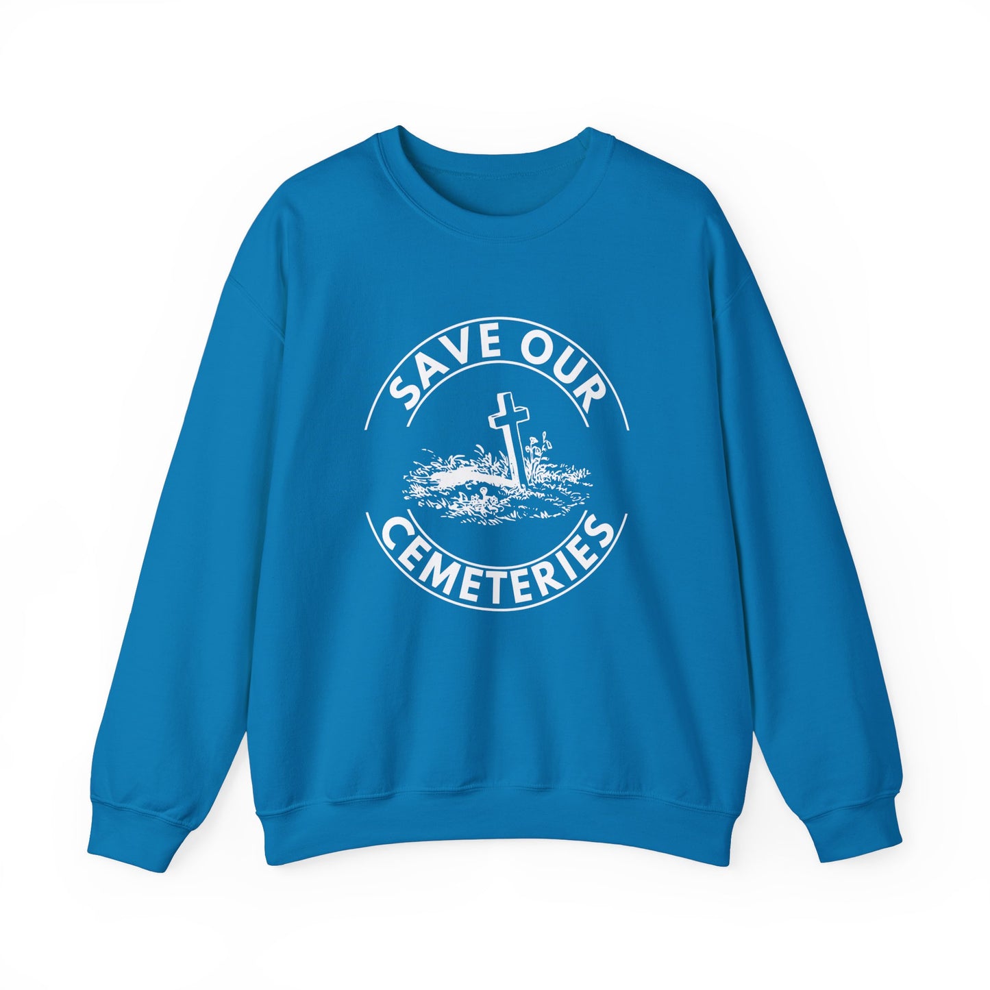 SAVE OUR CEMETERIES. Unisex Heavy Blend Crewneck Sweatshirt in Dark Colors.