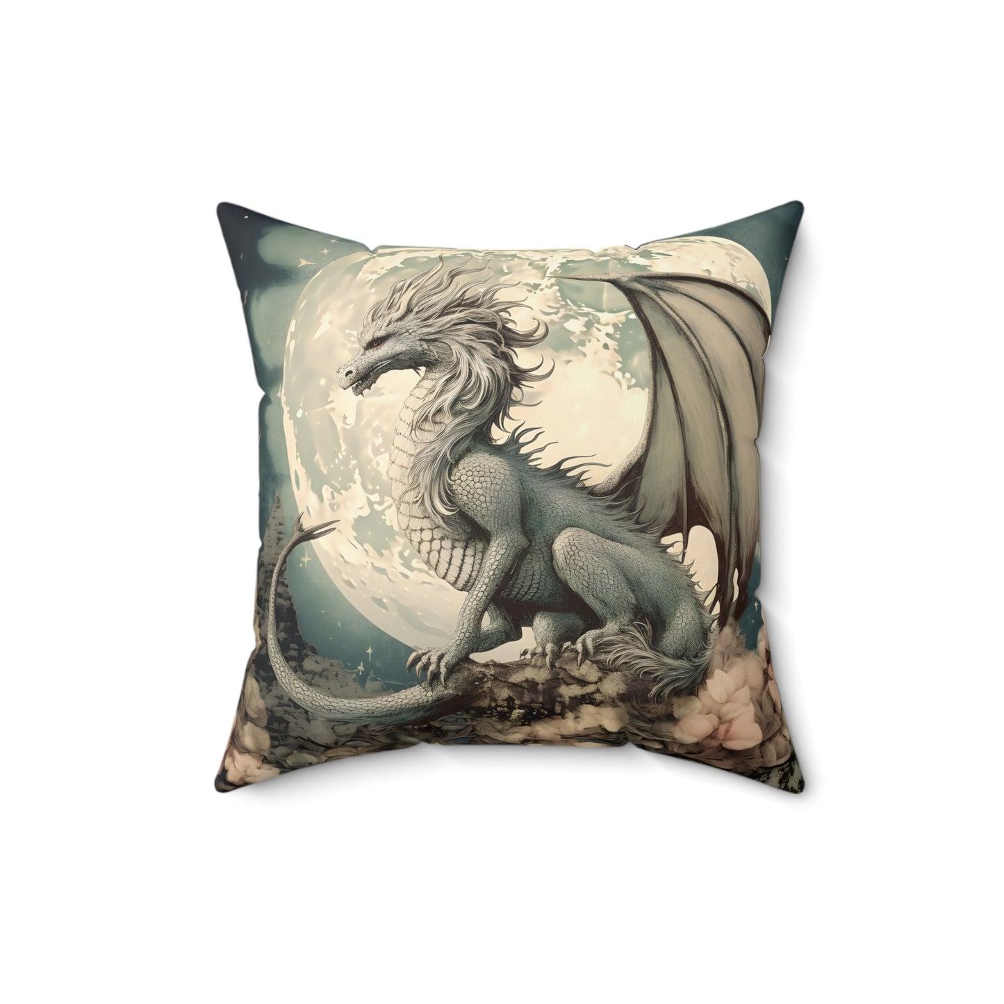 PROTECTIVE DRAGON, FULL MOON. MOON LOVER. DRAGON LOVER. Throw Pillow in Four Sizes.