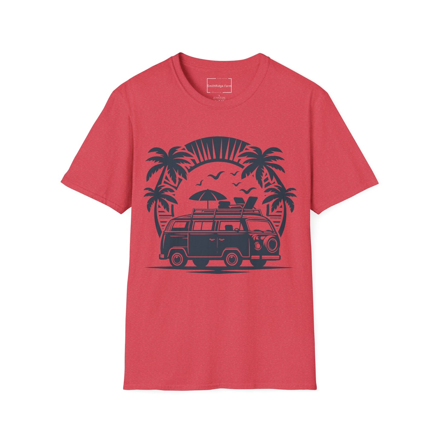 VINTAGE VOLKSWAGON ON THE BEACH. Cotton, Short Sleeve, Crew Neck Tee.