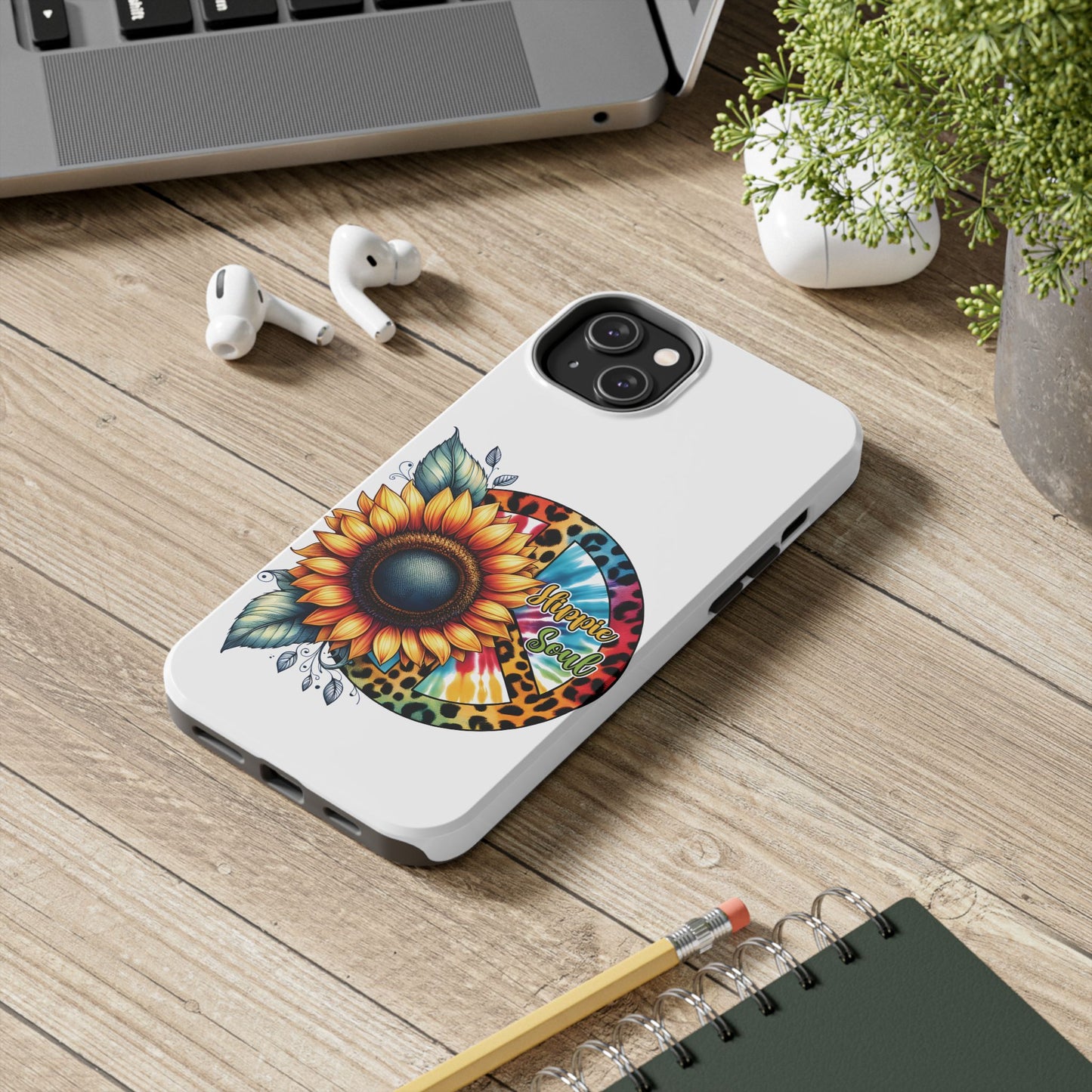 HIPPIE SOUL, SUNFLOWER, PEACE SYMBOL. Tough Phone Case.
