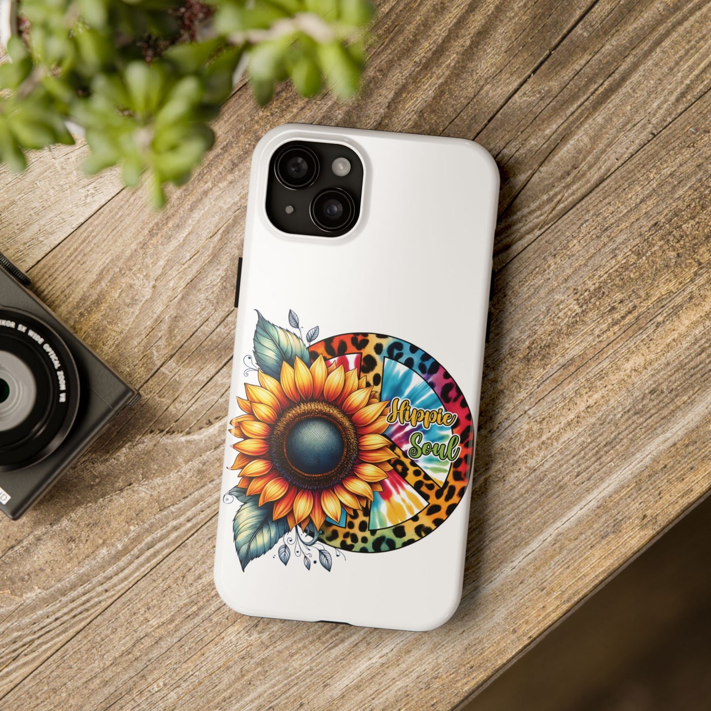 HIPPIE SOUL, SUNFLOWER, PEACE SYMBOL. Tough Phone Case.