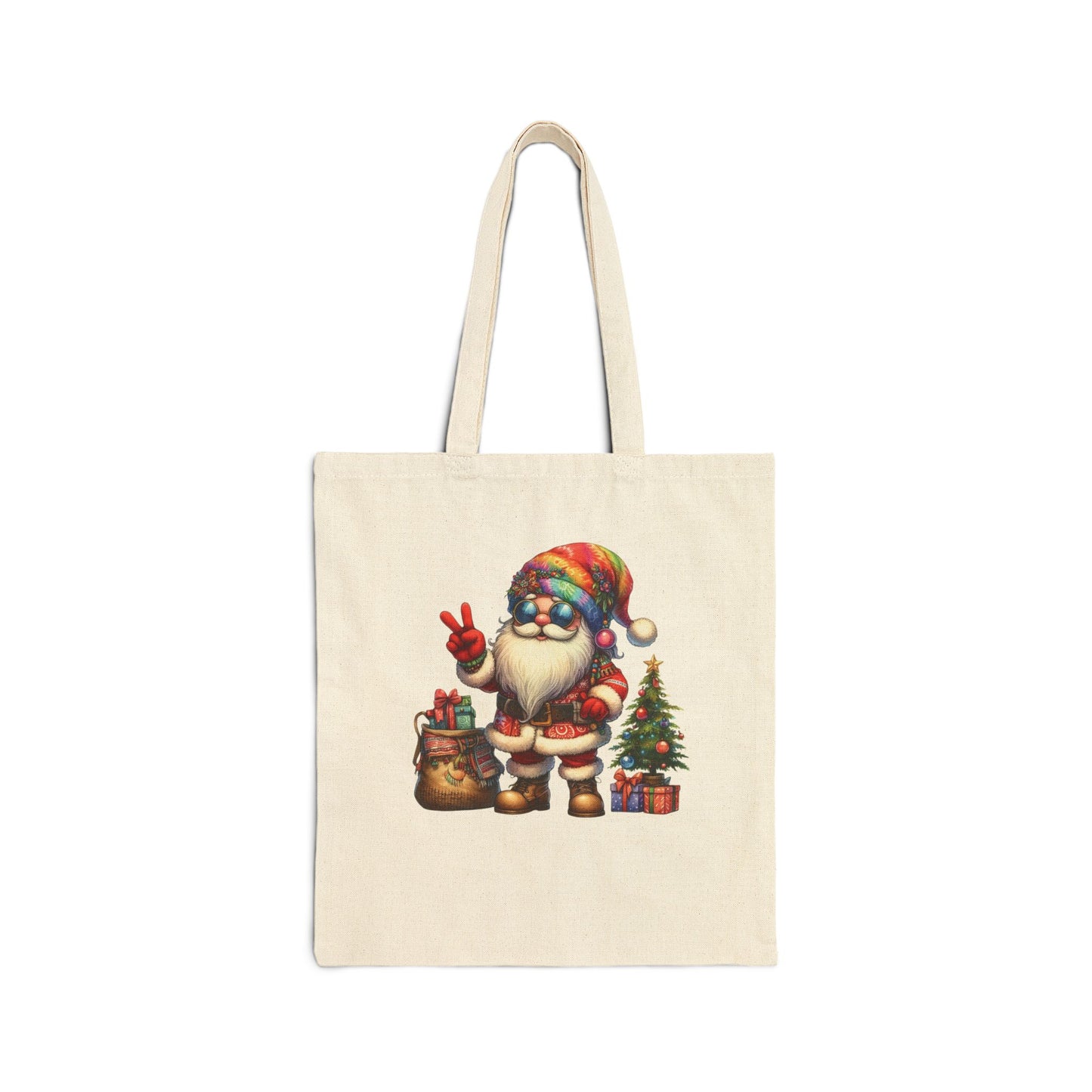 SANTA, CHRISTMAS GNOME. HIPPIE GNOME. Cotton Canvas Tote Bag in Black, or Natural.