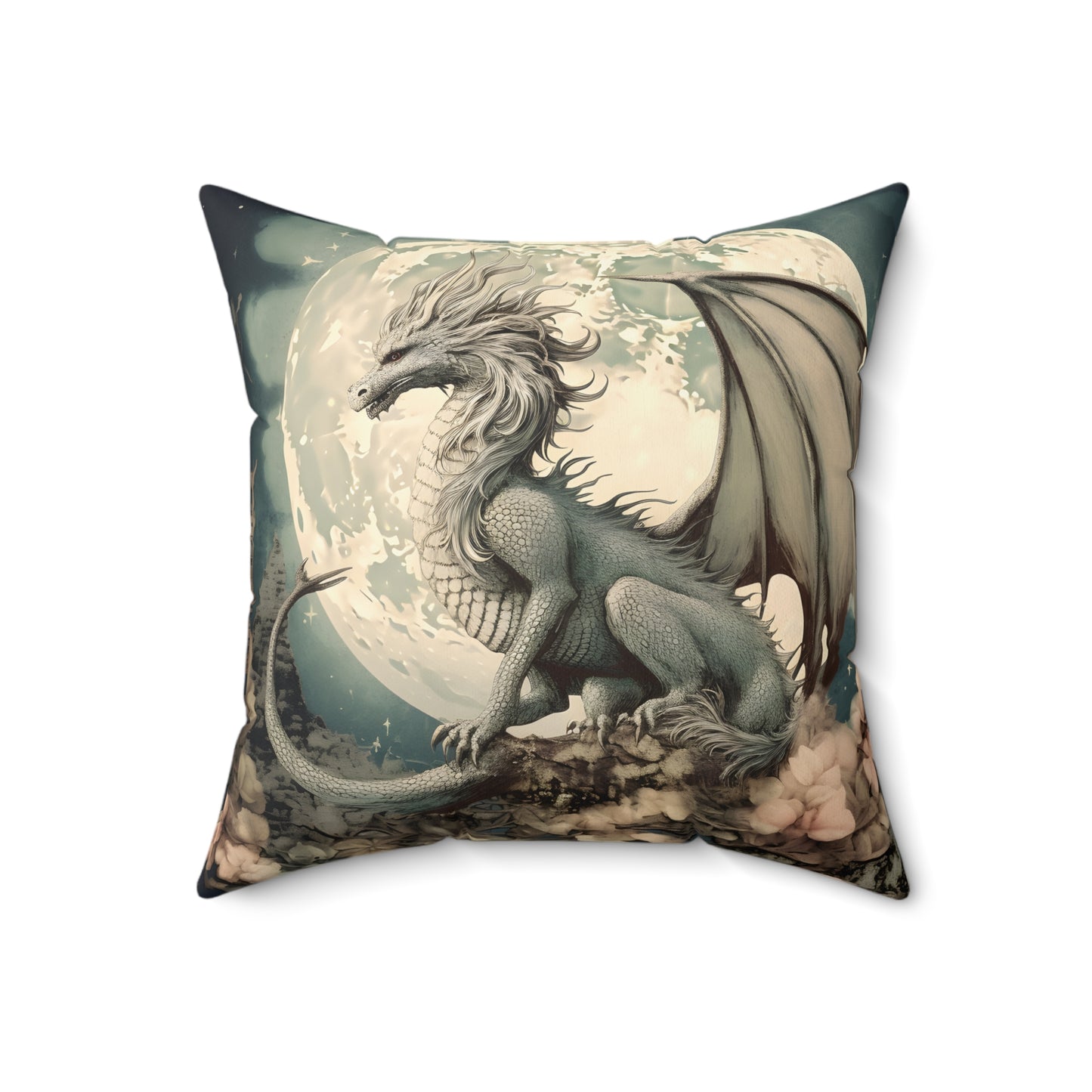 PROTECTIVE DRAGON, FULL MOON. MOON LOVER. DRAGON LOVER. Throw Pillow in Four Sizes.