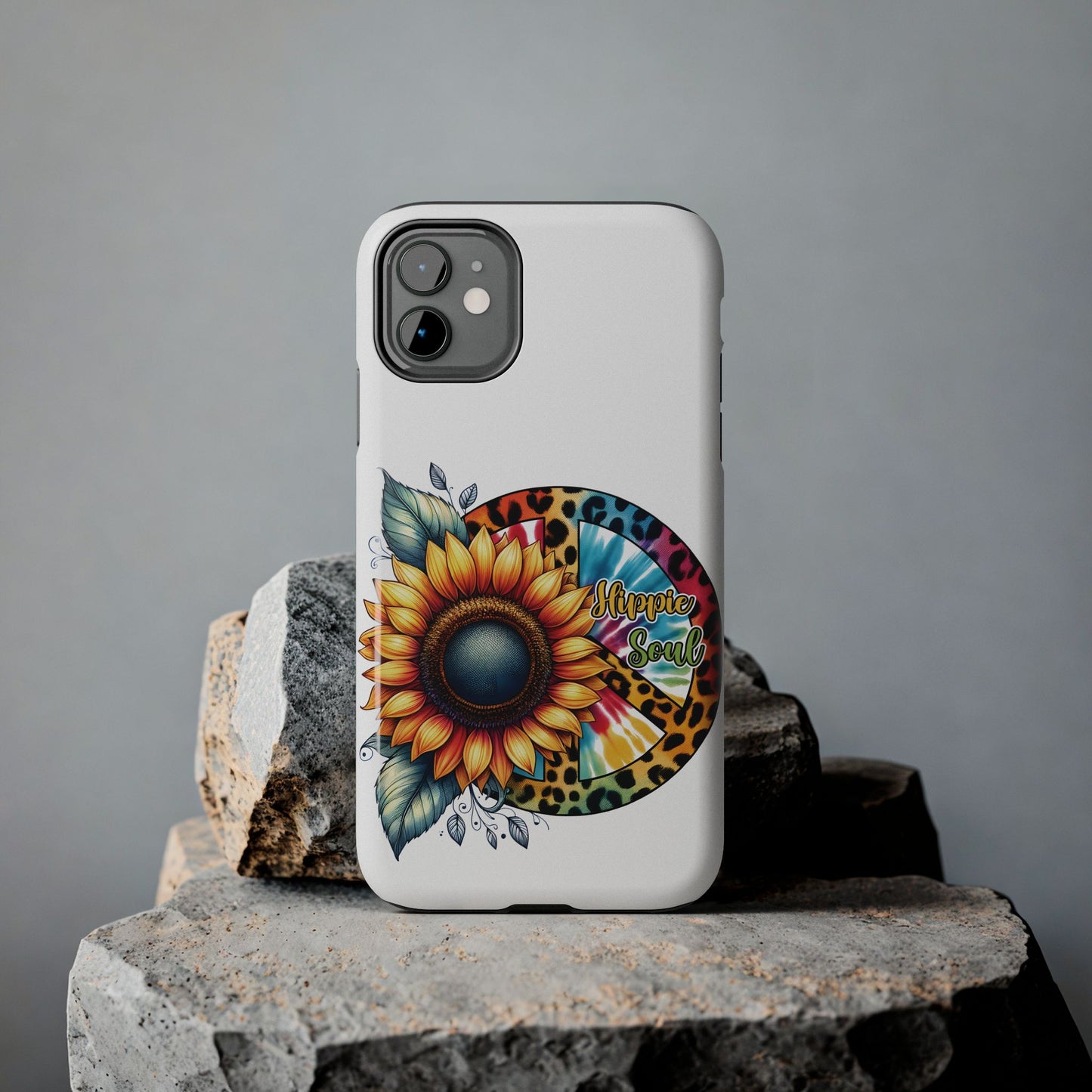 HIPPIE SOUL, SUNFLOWER, PEACE SYMBOL. Tough Phone Case.