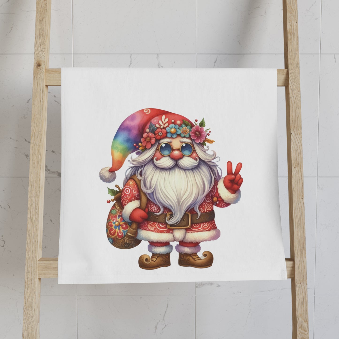 HIPPIE GNOME. CHRISTMAS GNOME. SANTA GNOME. Hand Towel