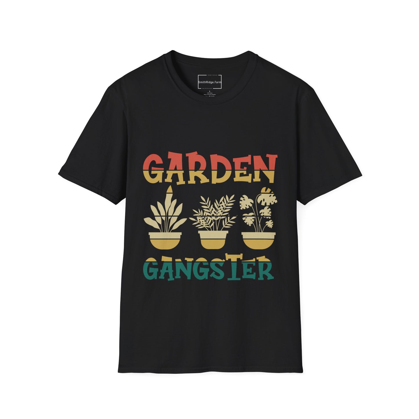 GARDEN GANGSTER. GARDENING HUMOR. Cotton, Short Sleeve, Crew Neck Tee.