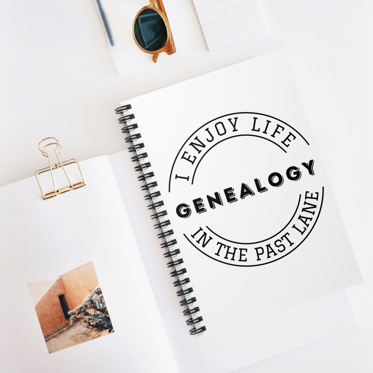 GENEALOGY. I ENJOY LIFE IN THE PAST LANE. Spiral Notebook, Ruled Line, Diary, Journal.