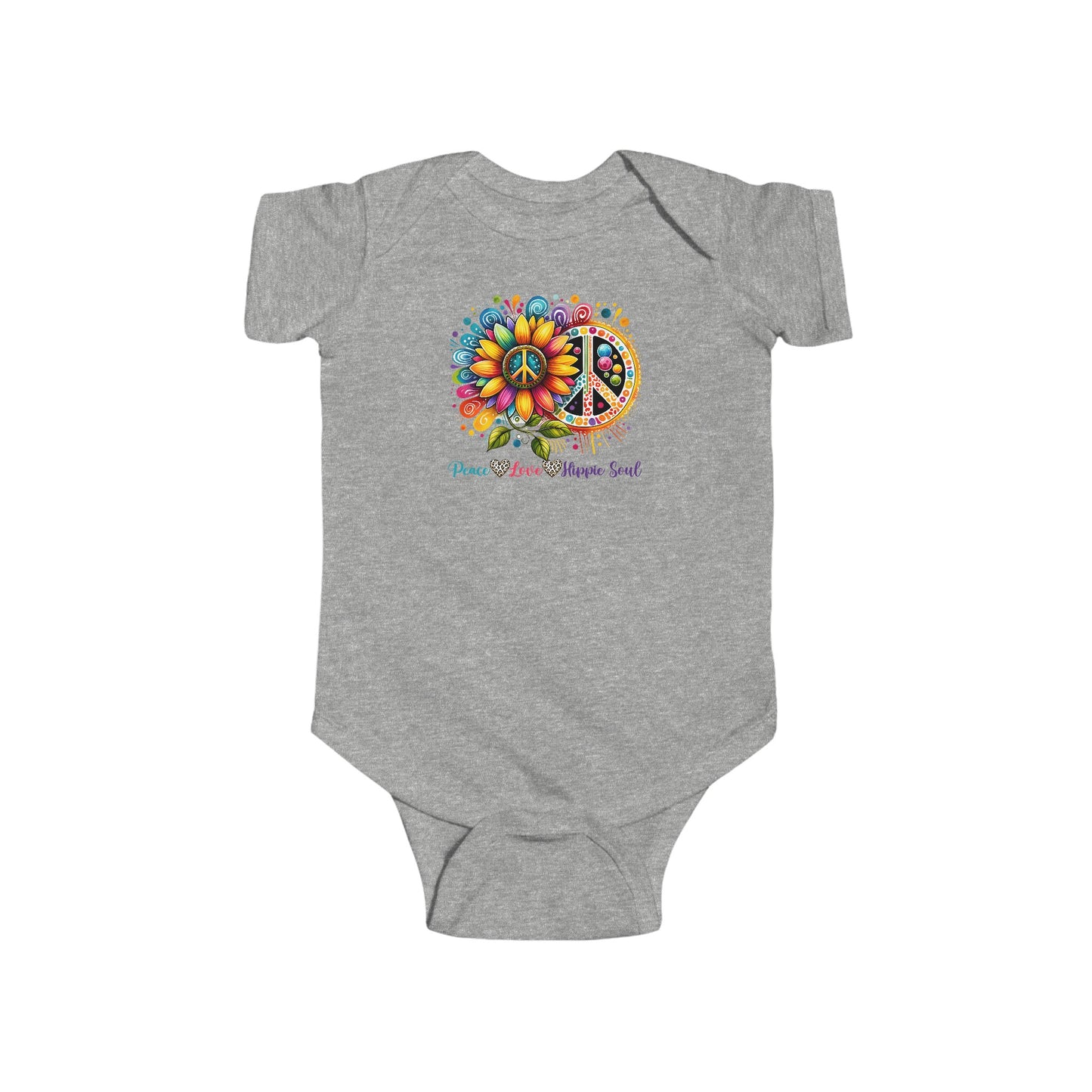 PEACE, LOVE, HIPPIE SOUL. Infant Fine Jersey Bodysuit.