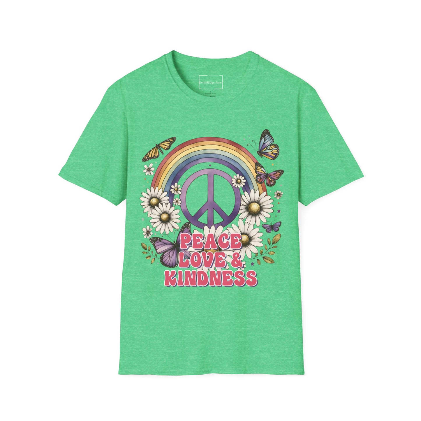 PEACE, LOVE, AND KINDNESS. Cotton, Short Sleeve, Crew Neck Tee.