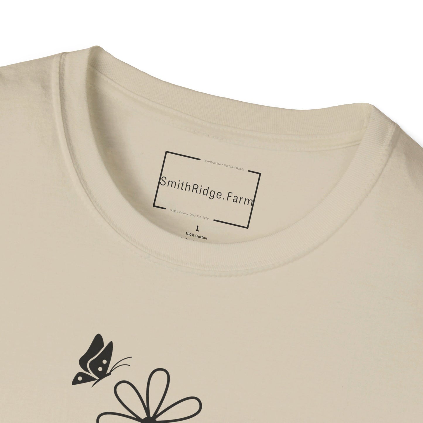 FAITH, HOPE, LOVE, FLOWERS. Cotton, Short Sleeve, Crew Neck Tee in Light Colors.
