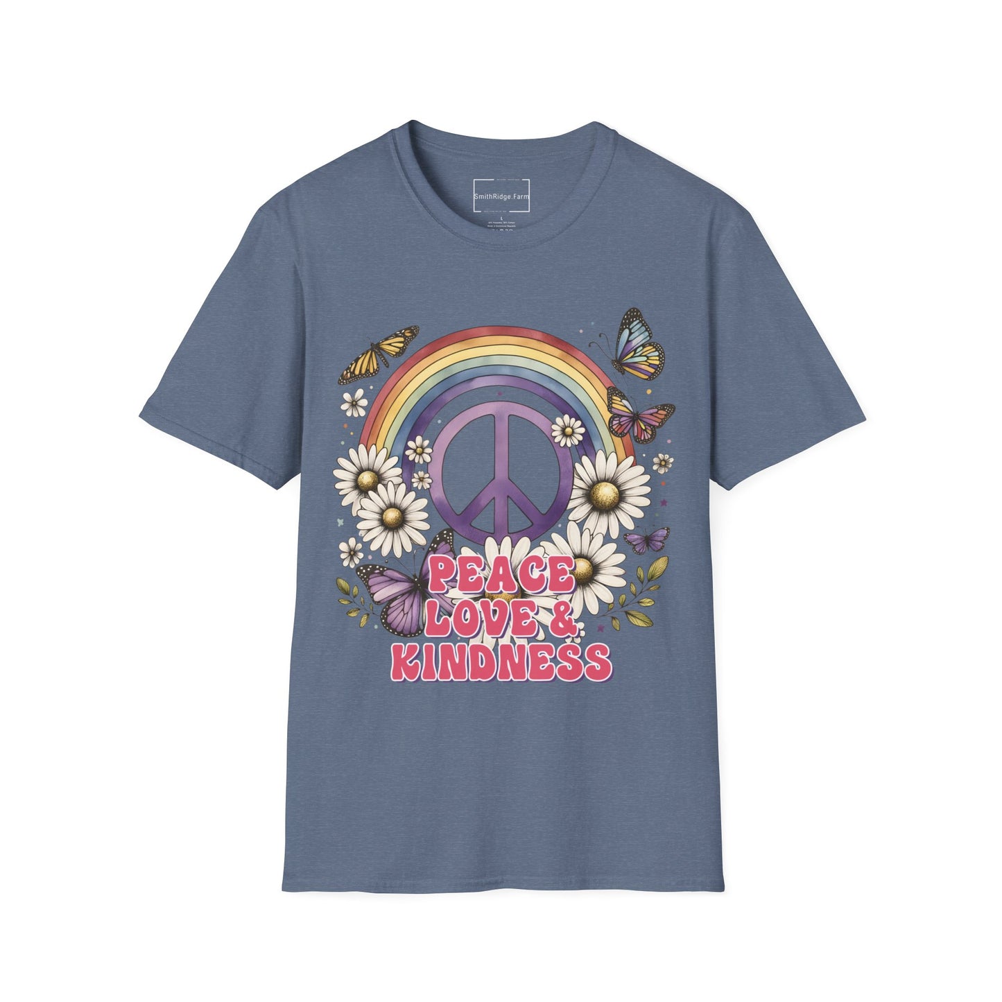 PEACE, LOVE, AND KINDNESS. Cotton, Short Sleeve, Crew Neck Tee.