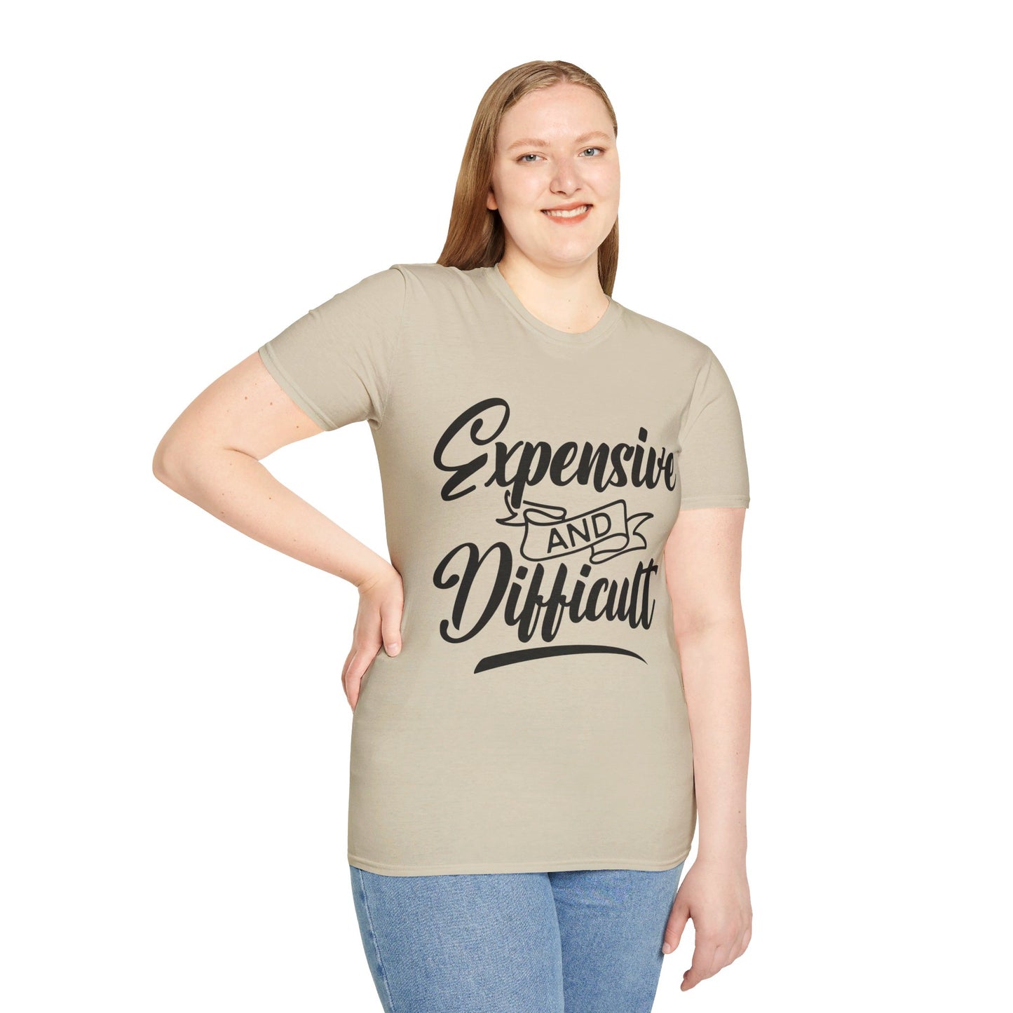 EXPENSIVE AND DIFFICULT. Cotton, Short Sleeve, Crew Neck Tee.