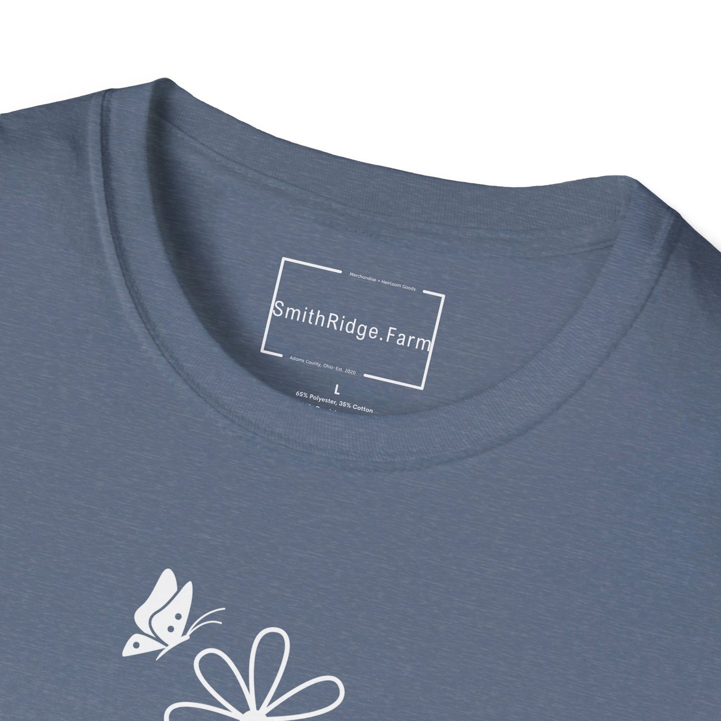 FAITH, HOPE, LOVE, FLOWERS. Cotton, Short Sleeve, Crew Neck Tee in Dark Colors.