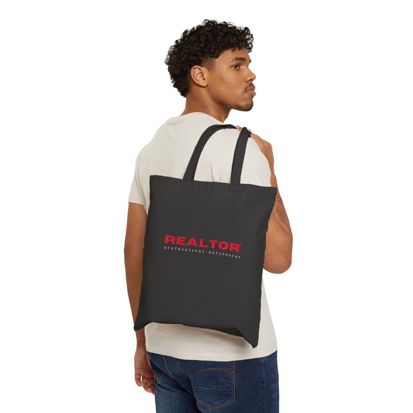 REALTOR. PROFESSIONAL MATCHMAKER. Cotton Canvas Tote Bag in Black.
