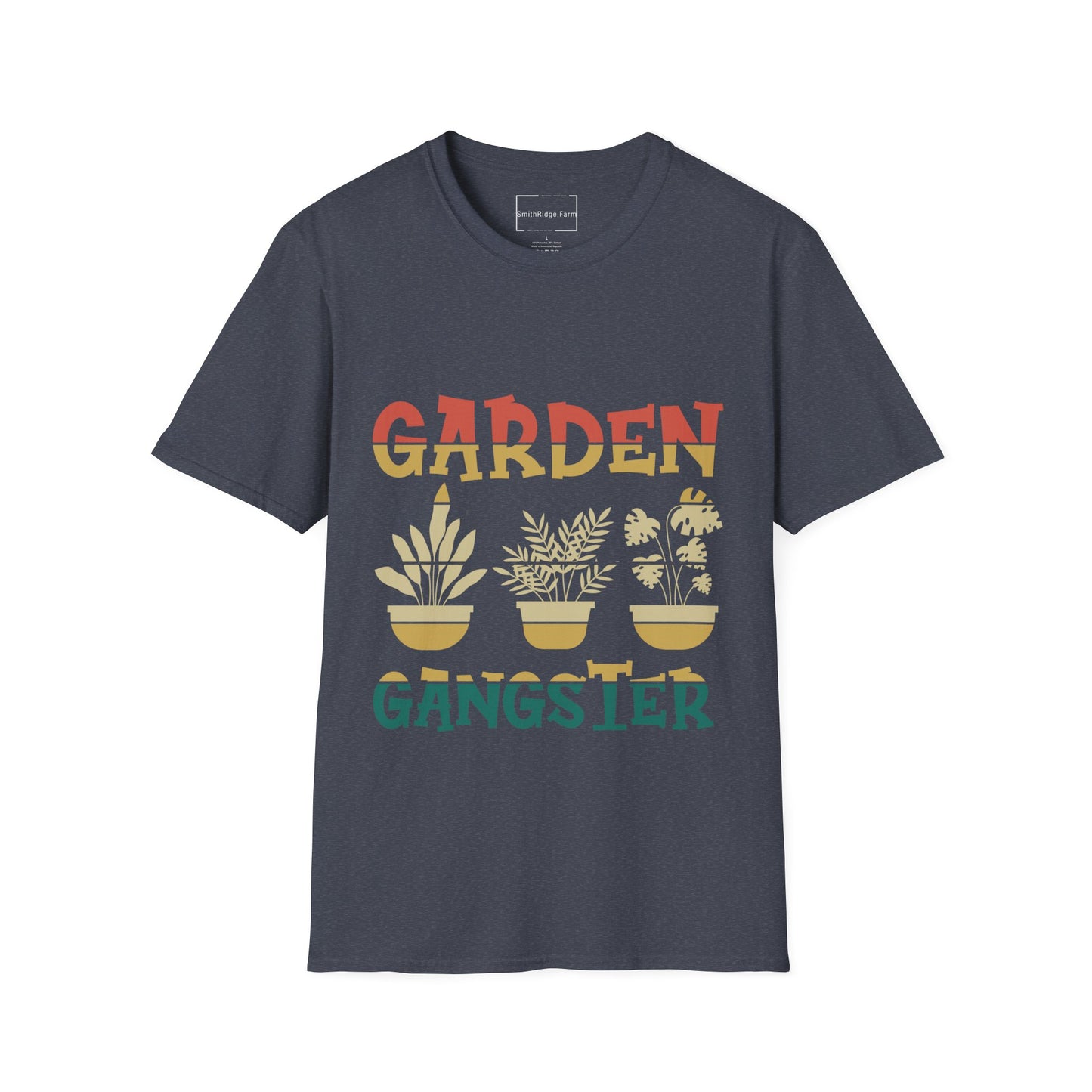 GARDEN GANGSTER. GARDENING HUMOR. Cotton, Short Sleeve, Crew Neck Tee.