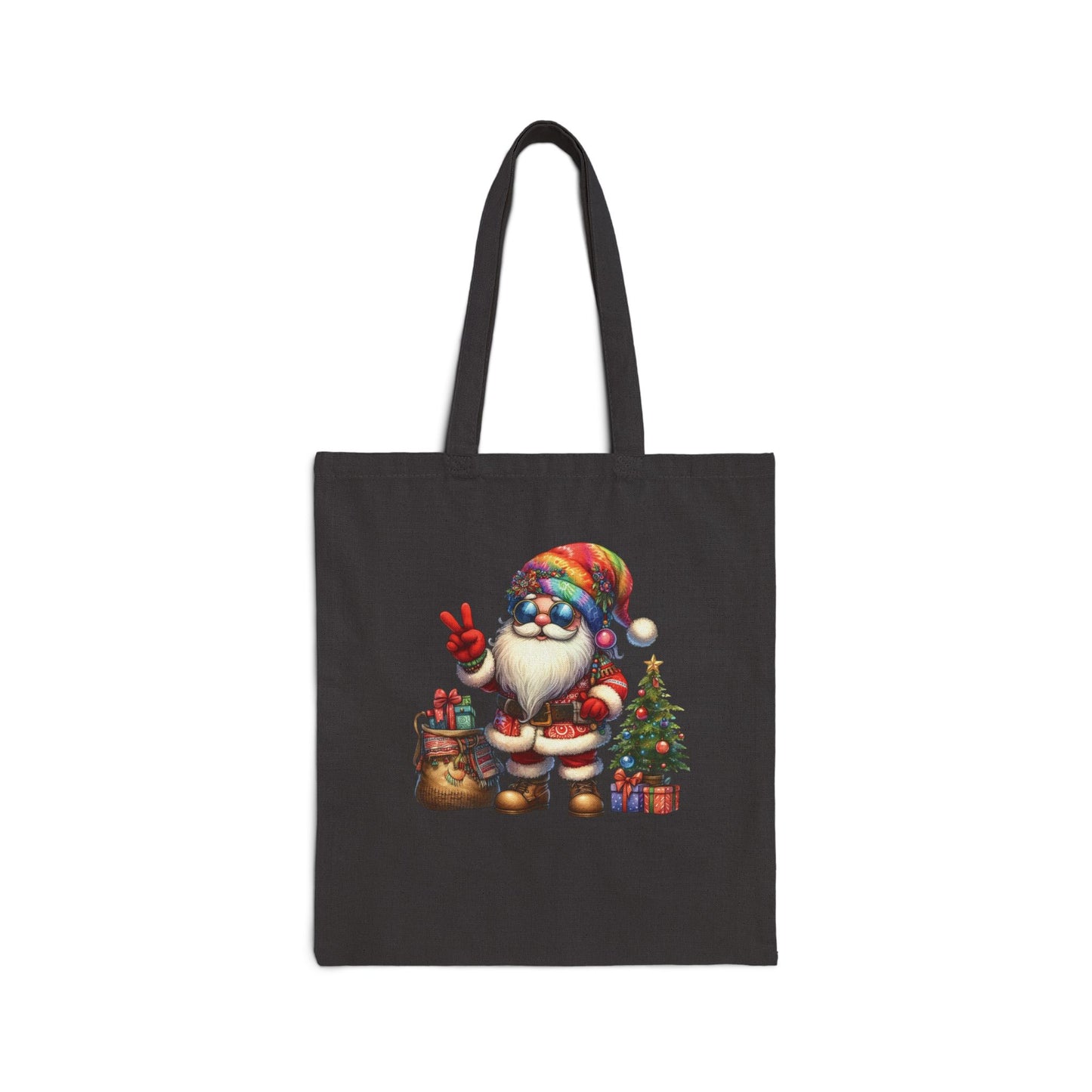 SANTA, CHRISTMAS GNOME. HIPPIE GNOME. Cotton Canvas Tote Bag in Black, or Natural.