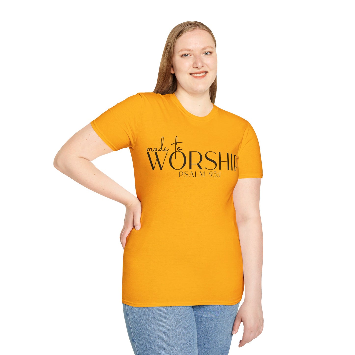 MADE TO WORSHIP PSALM 95:1. Cotton, Short Sleeve, Crew Neck Tee.