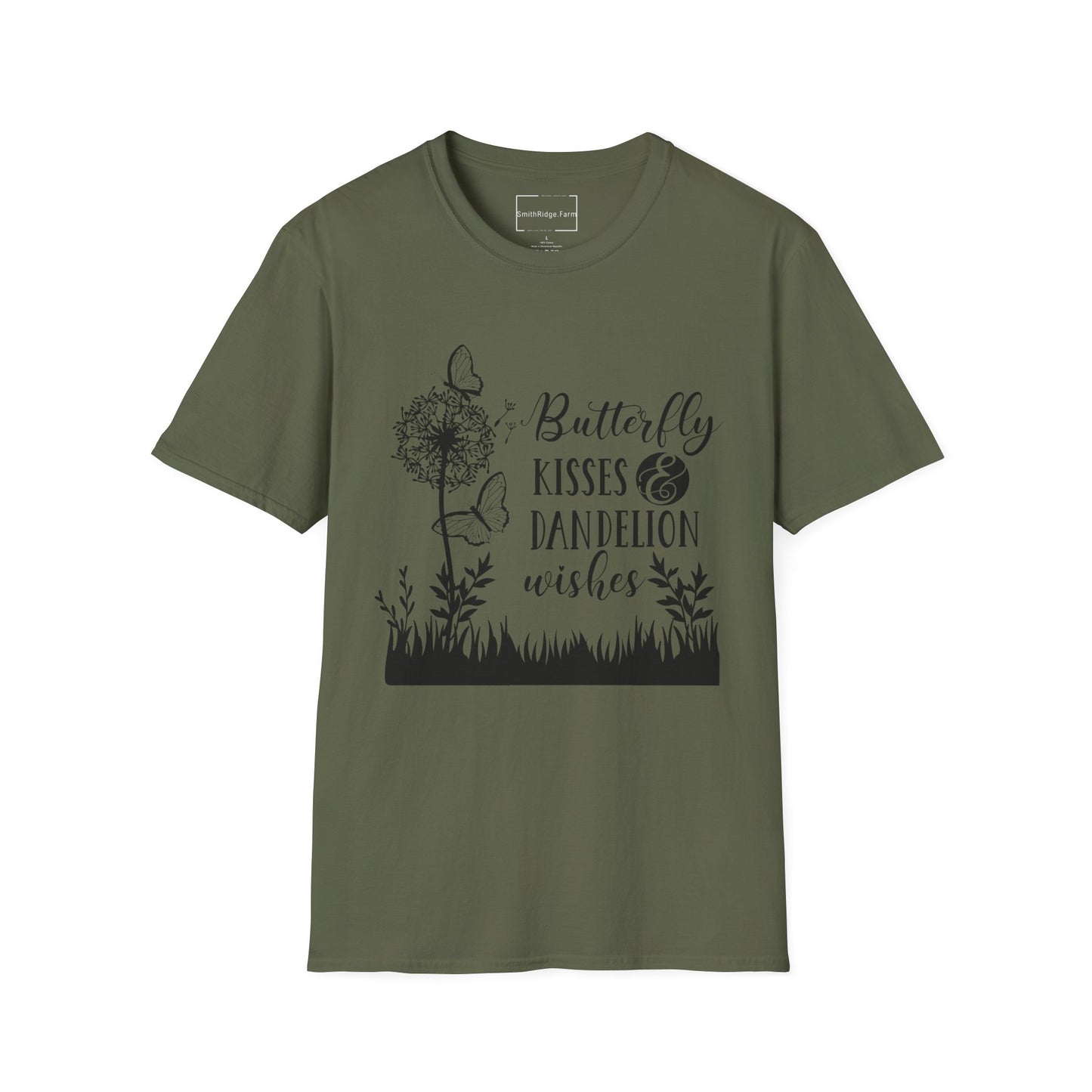 BUTTERFLY KISSES AND DANDELION WISHES. Cotton, Short Sleeve, Crew Neck Tee.
