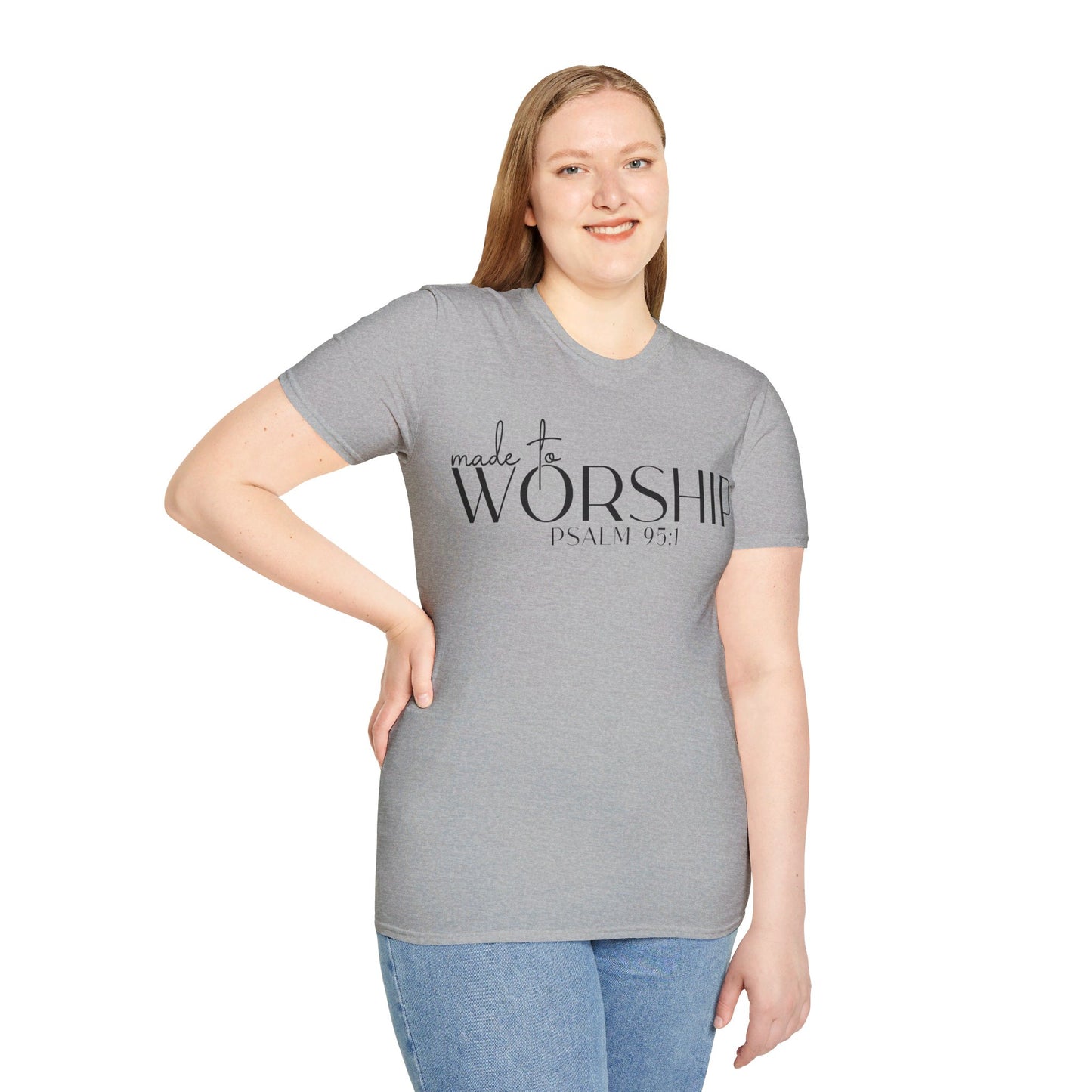 MADE TO WORSHIP PSALM 95:1. Cotton, Short Sleeve, Crew Neck Tee.