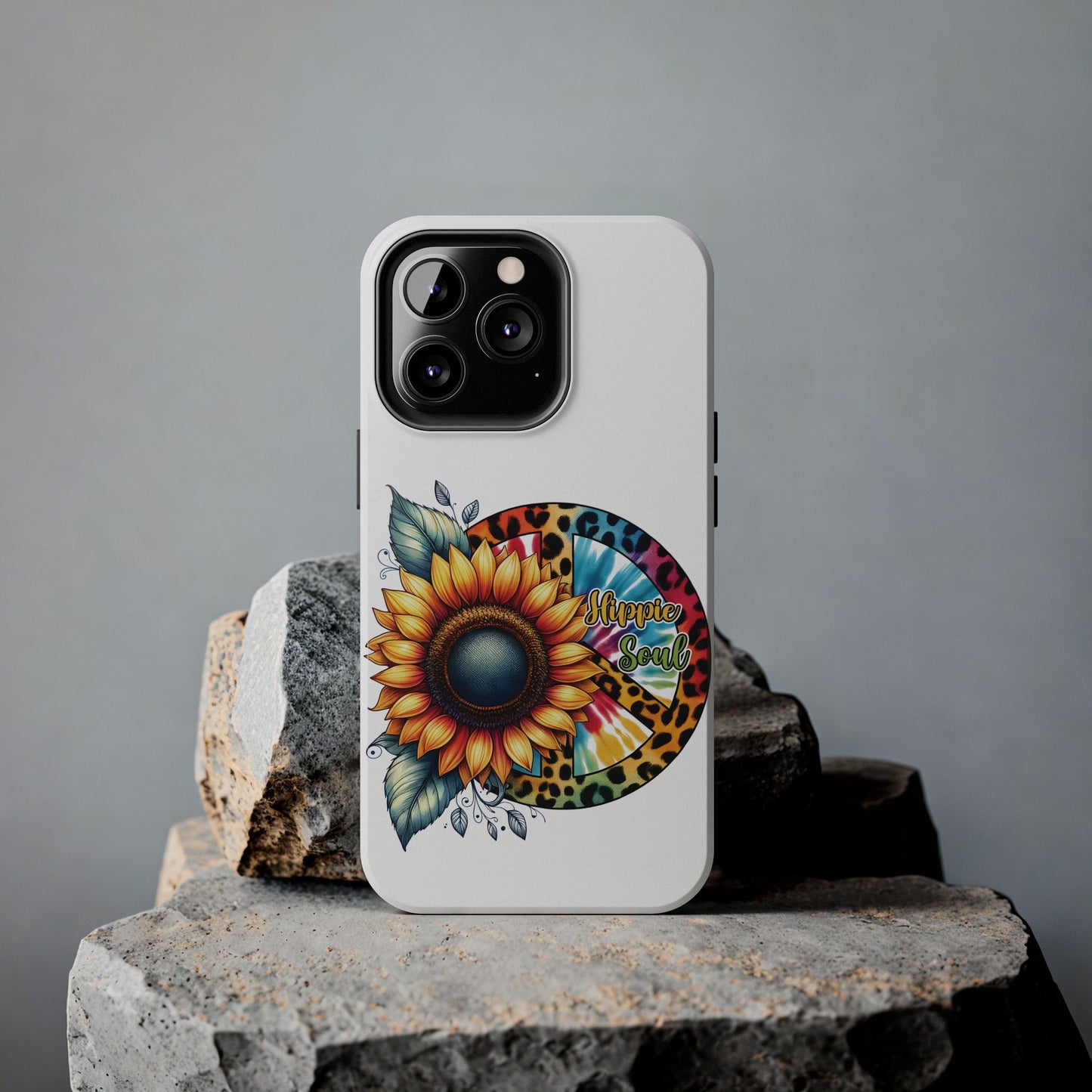HIPPIE SOUL, SUNFLOWER, PEACE SYMBOL. Tough Phone Case.