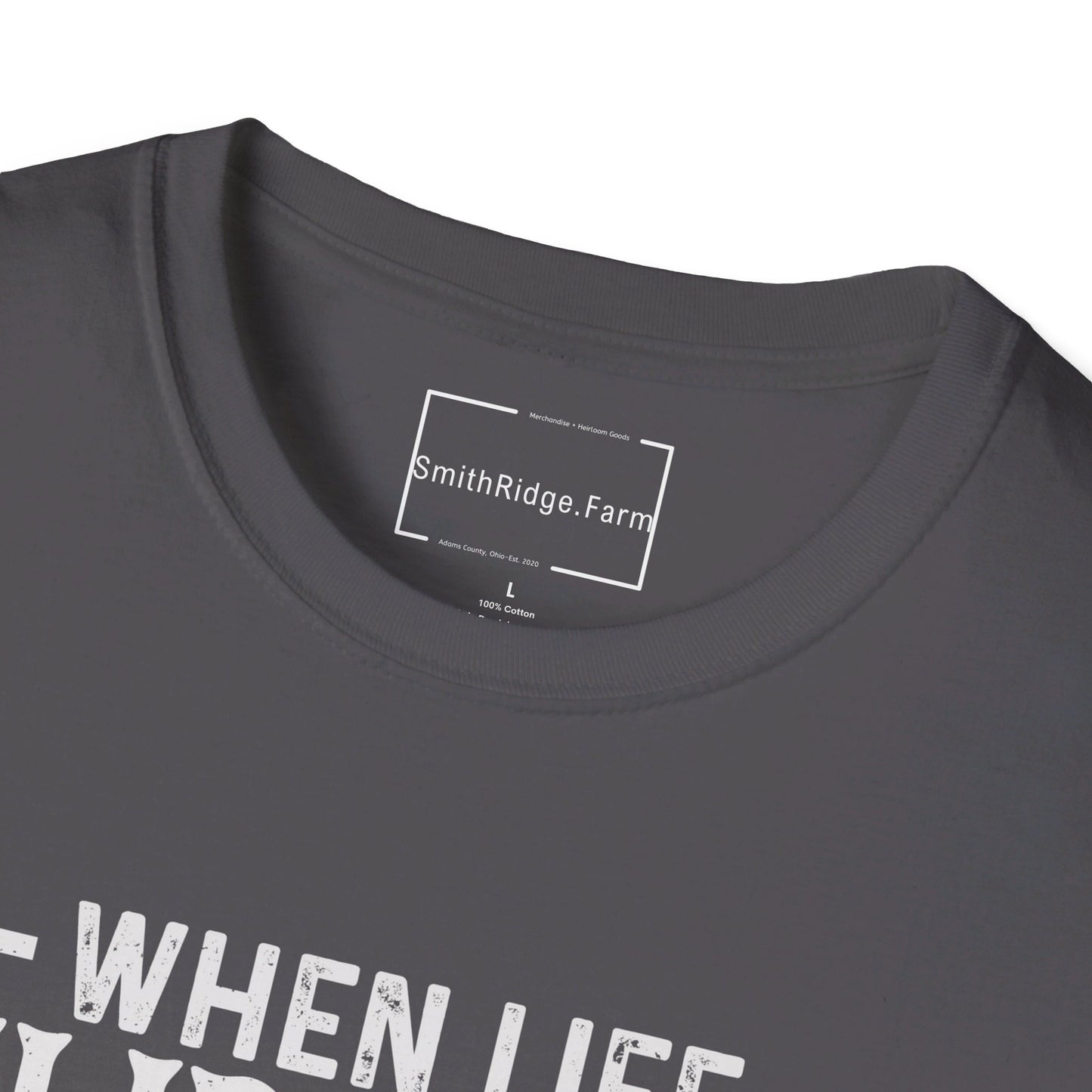 WHEN LIFE THROWS YOU A CURVE, LEAN INTO IT. MOTORCYCLE HUMOR. Cotton, Short Sleeve, Crew Neck Tee.