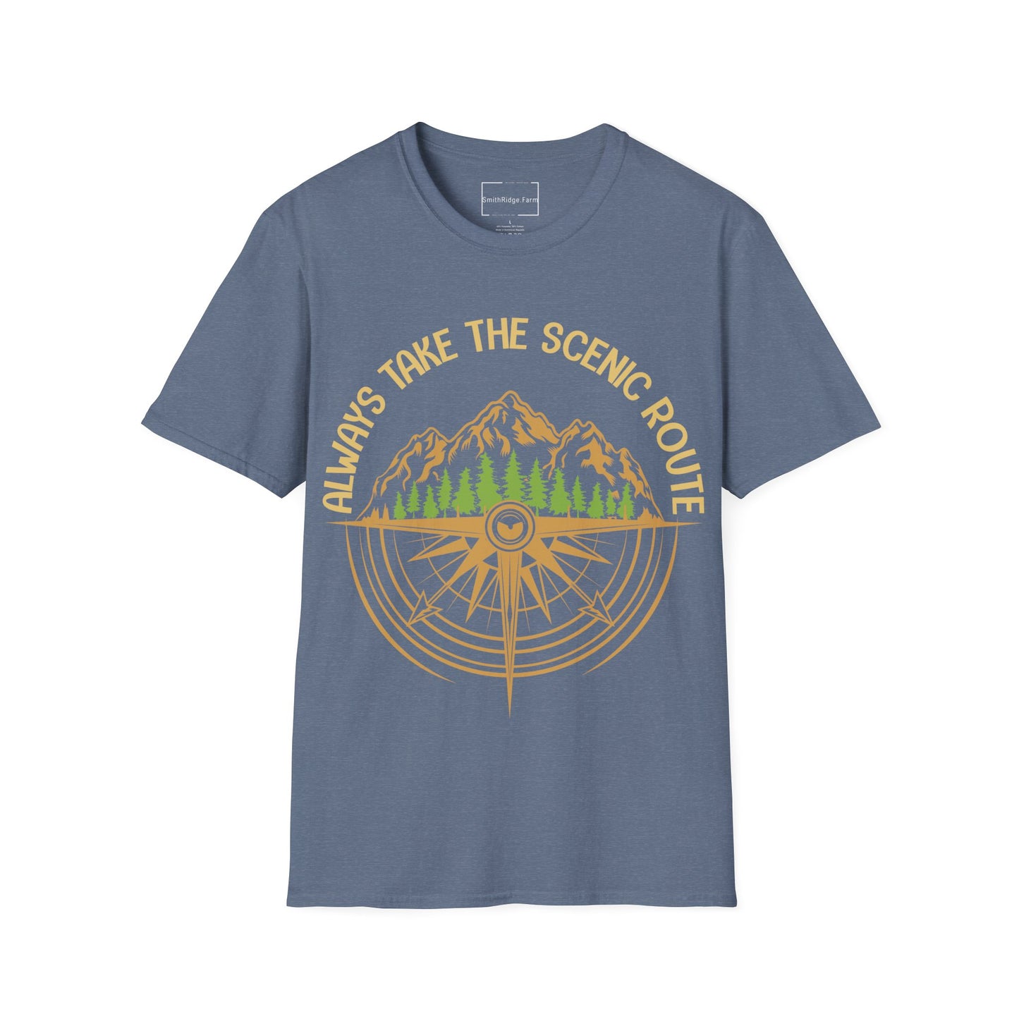 ALWAYS TAKE THE SCENIC ROUTE. HIKING HUMOR. Cotton, Short Sleeve, Crew Neck Tee.