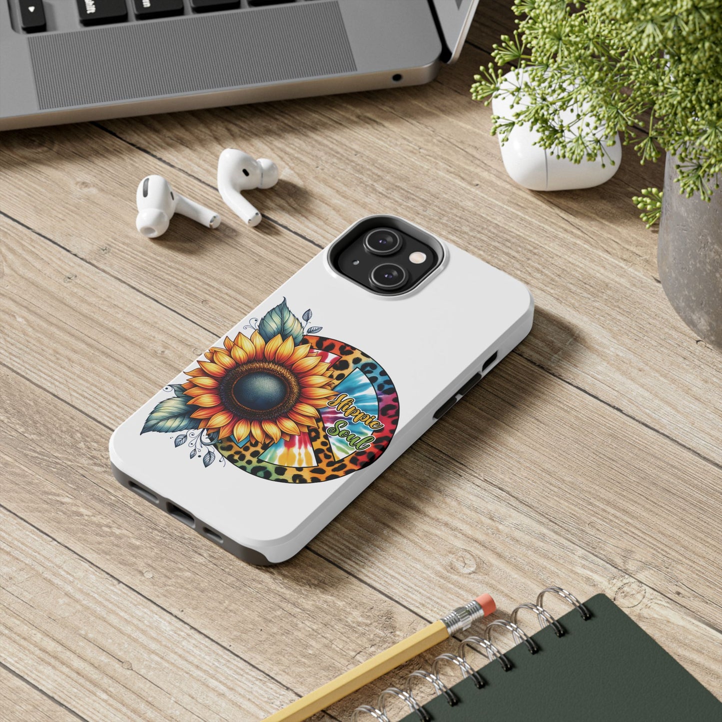 HIPPIE SOUL, SUNFLOWER, PEACE SYMBOL. Tough Phone Case.