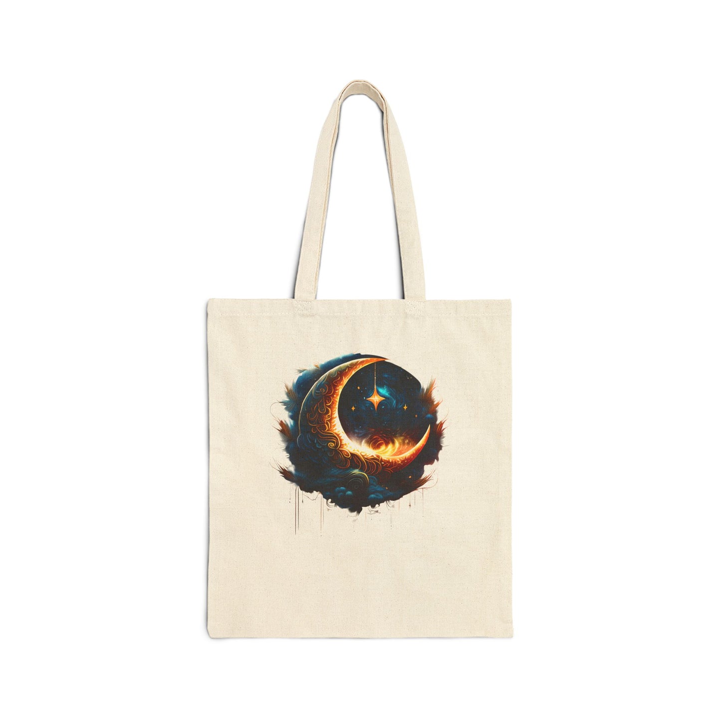 CELESTIAL, MYSTICAL MOON. Cotton Canvas Tote Bag in Natural.