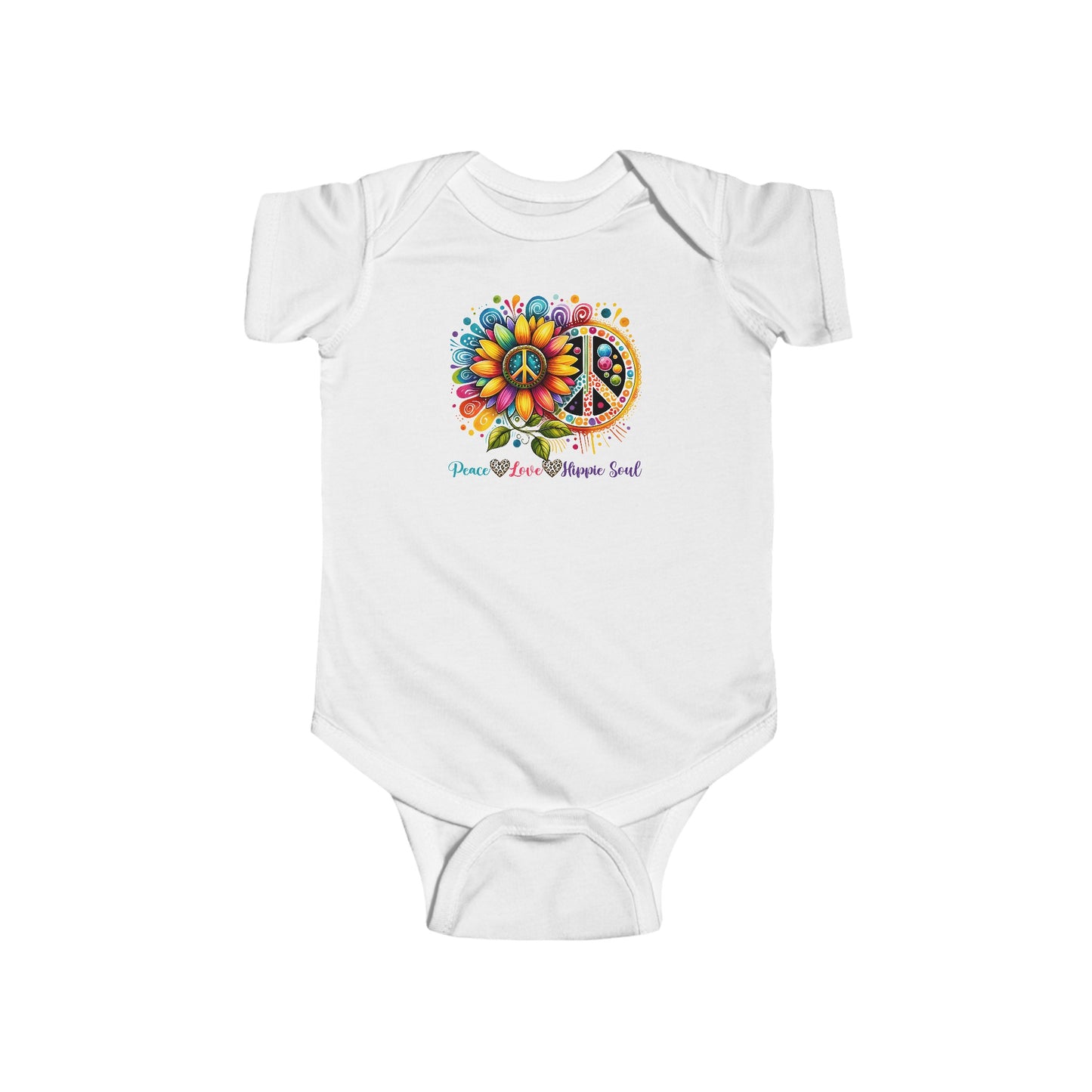 PEACE, LOVE, HIPPIE SOUL. Infant Fine Jersey Bodysuit.