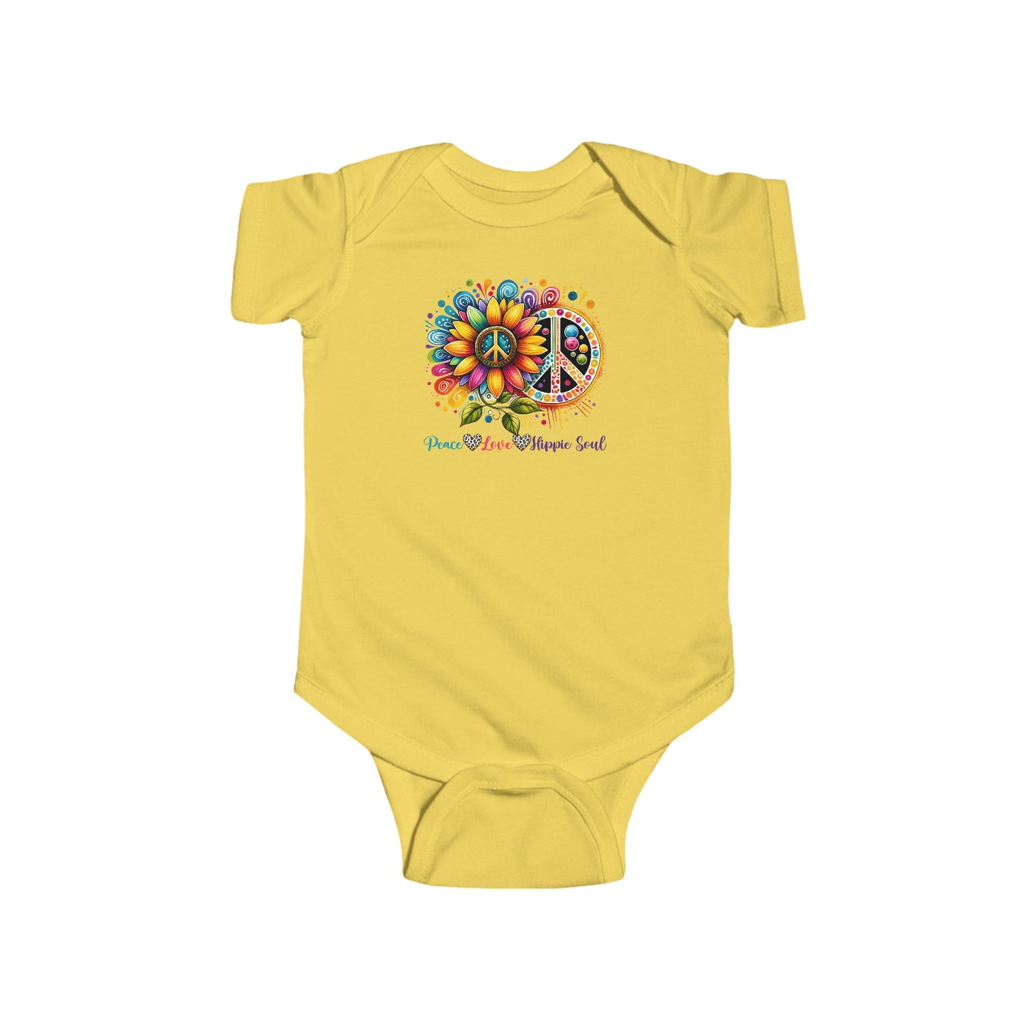 PEACE, LOVE, HIPPIE SOUL. Infant Fine Jersey Bodysuit.