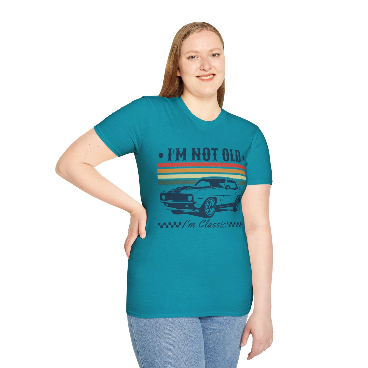 I'M NOT OLD, I'M CLASSIC. CAR ENTHUSIAST HUMOR. Cotton, Short Sleeve, Crew Neck Tee.