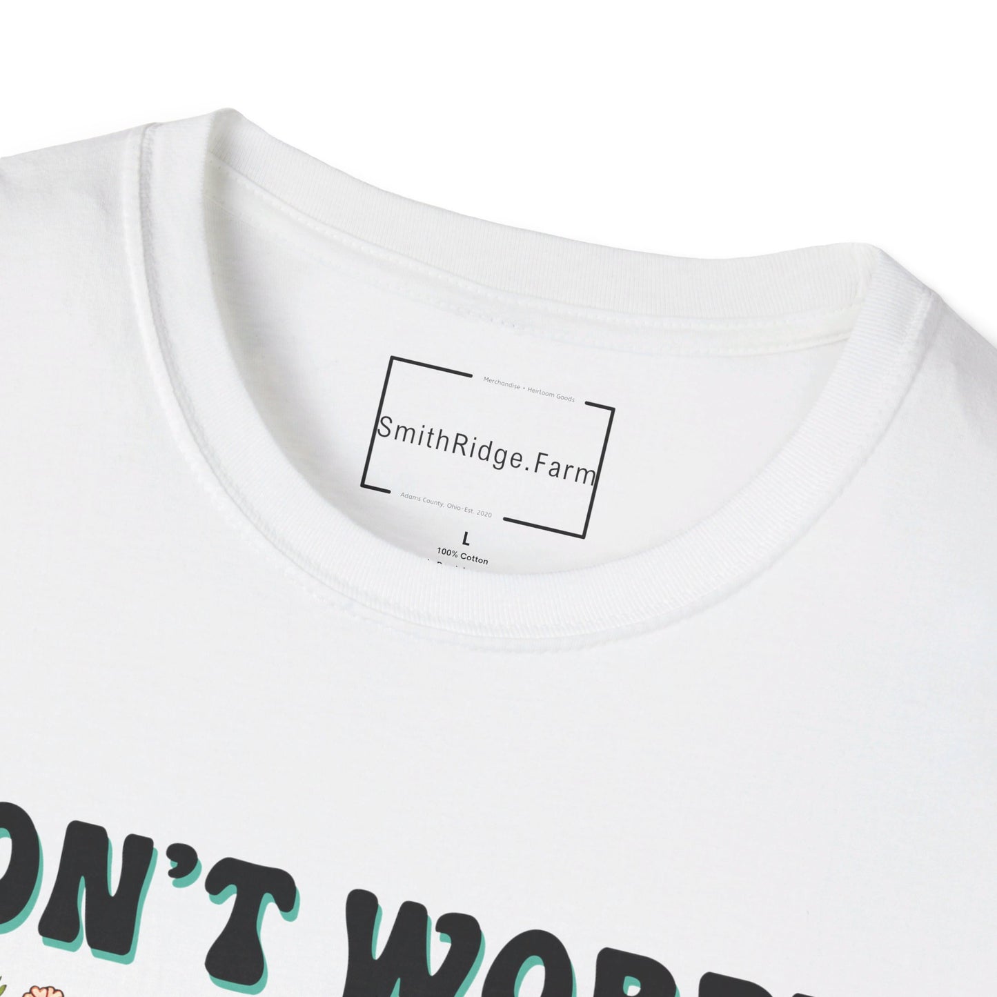 DON'T WORRY, BE HIPPIE. Cotton, Short Sleeve, Crew Neck Tee.