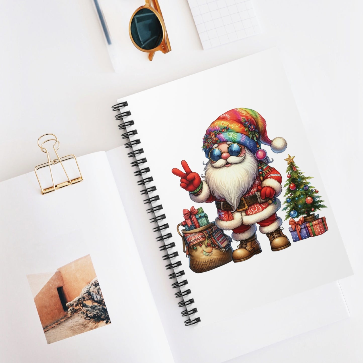 SANTA, CHRISTMAS GNOME. HIPPIE GNOME. Spiral Notebook, Ruled Line, Diary, Journal.
