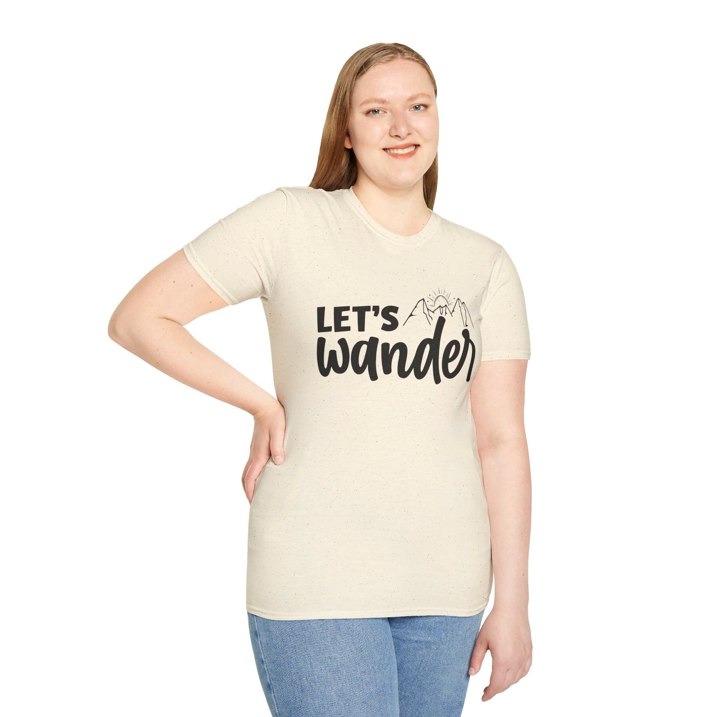 LET'S WANDER. HIKING HUMOR. Cotton, Short Sleeve, Crew Neck Tee.