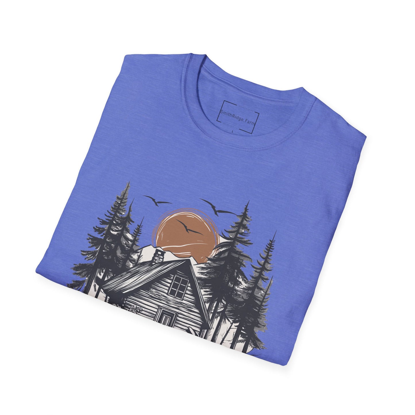 LIFE IS BETTER AROUND HERE. CABIN IN THE WOODS. Cotton, Short Sleeve, Crew Neck Tee.