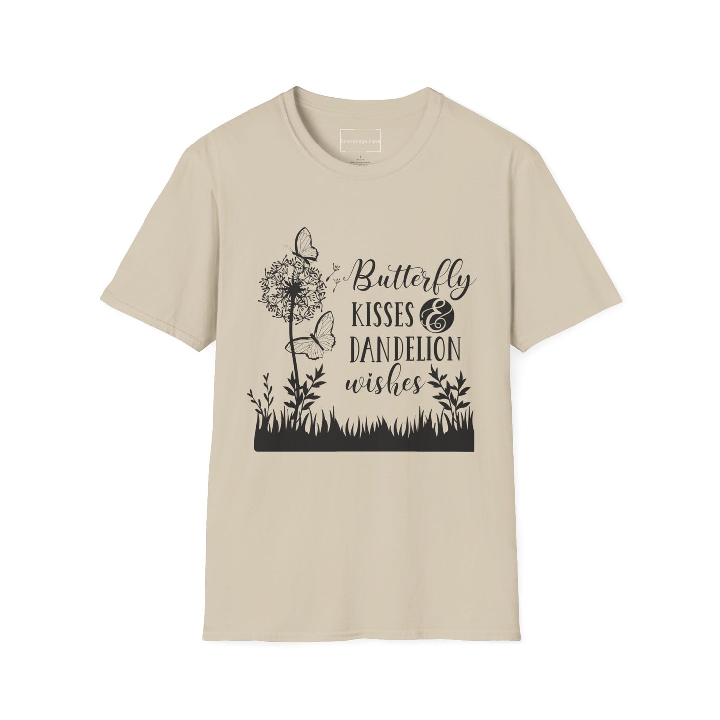 BUTTERFLY KISSES AND DANDELION WISHES. Cotton, Short Sleeve, Crew Neck Tee.