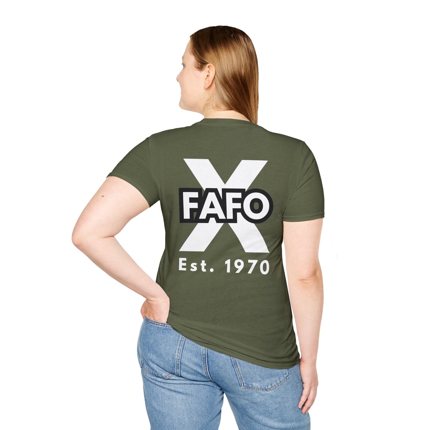 GEN X, THE FAFO CREW, Est 1970. Cotton, Short Sleeve, Crew Neck Tee in Dark Colors.