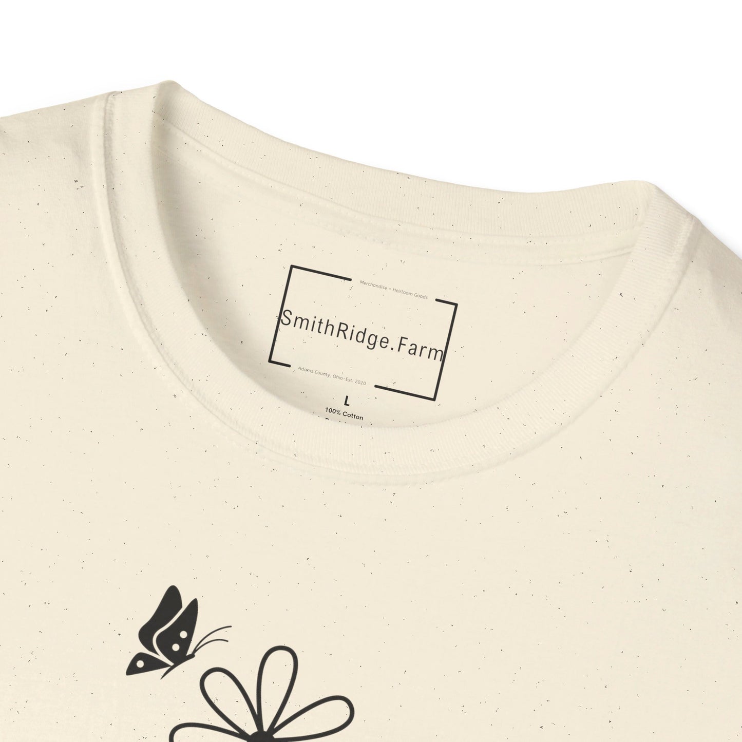 FAITH, HOPE, LOVE, FLOWERS. Cotton, Short Sleeve, Crew Neck Tee in Light Colors.