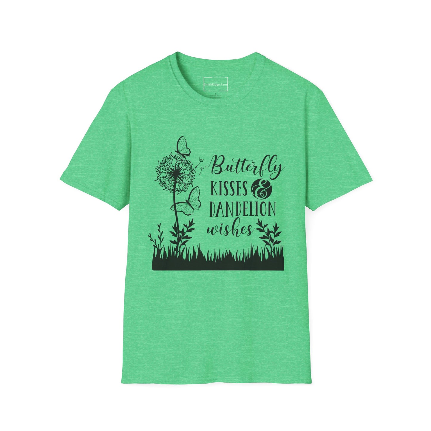 BUTTERFLY KISSES AND DANDELION WISHES. Cotton, Short Sleeve, Crew Neck Tee.