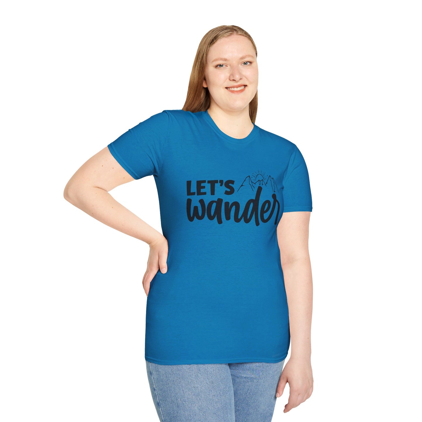 LET'S WANDER. HIKING HUMOR. Cotton, Short Sleeve, Crew Neck Tee.