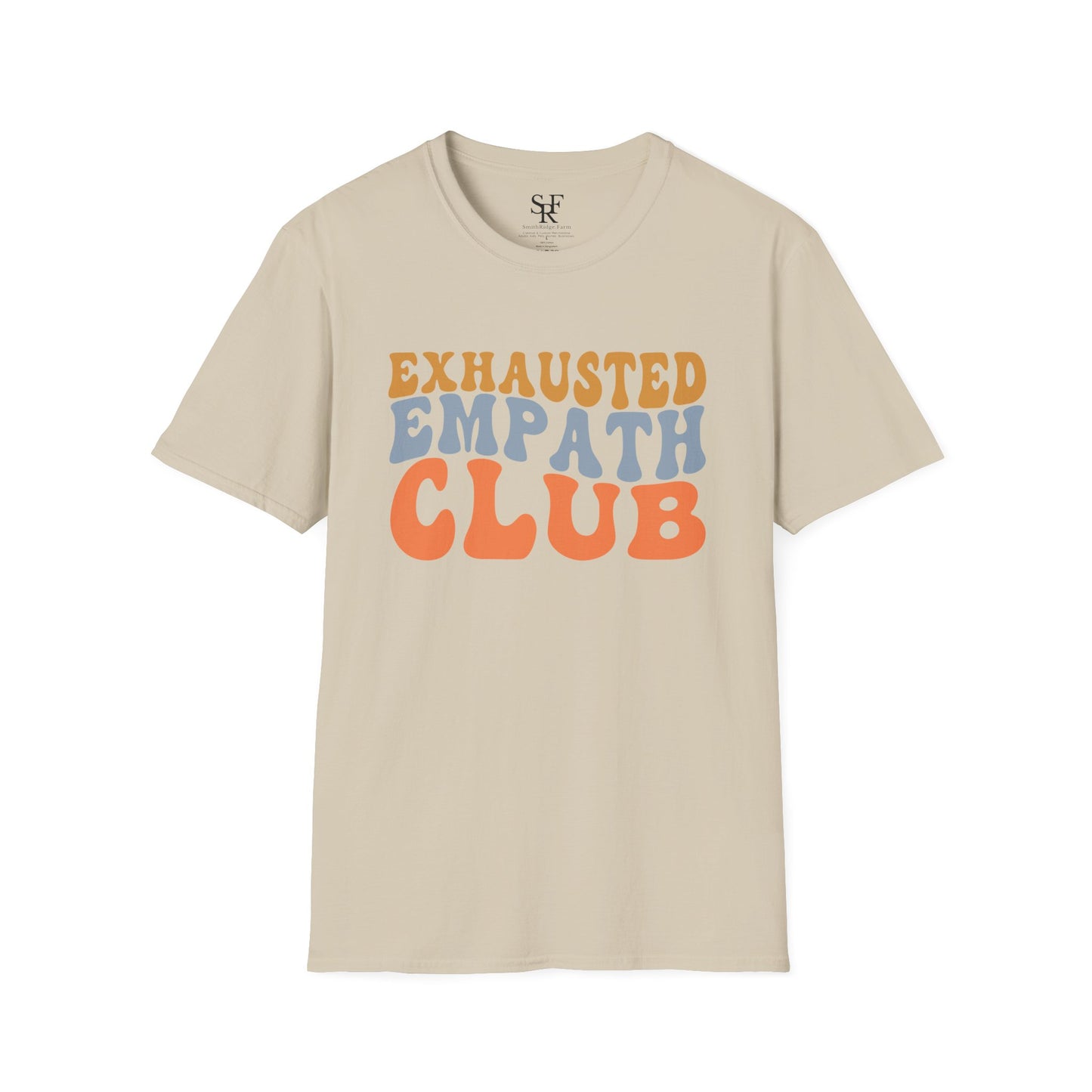 EXHAUSTED EMPATH CLUB. Empath Humor. Cotton, Short Sleeve, Crew Neck T-Shirt