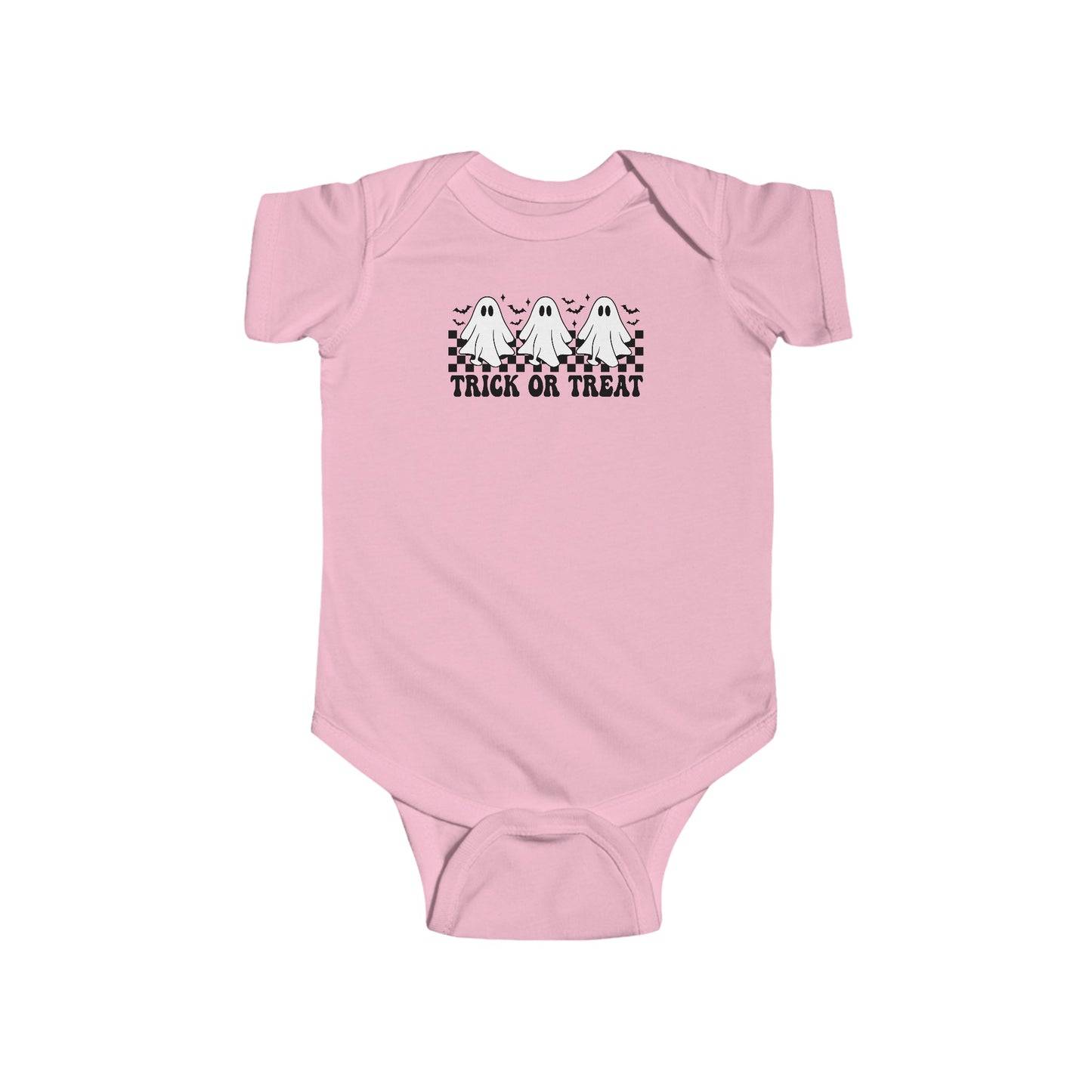 CUTE GHOSTS, TRICK OR TREAT, FOR HALLOWEEN. Infant Fine Jersey Bodysuit.