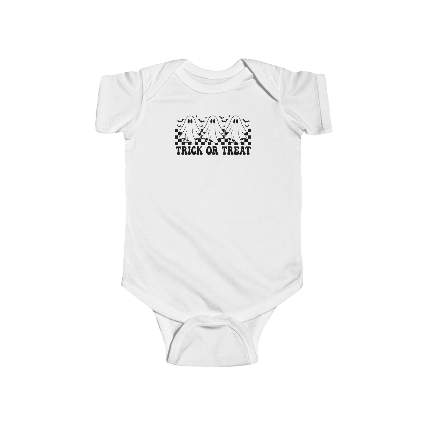 CUTE GHOSTS, TRICK OR TREAT, FOR HALLOWEEN. Infant Fine Jersey Bodysuit.