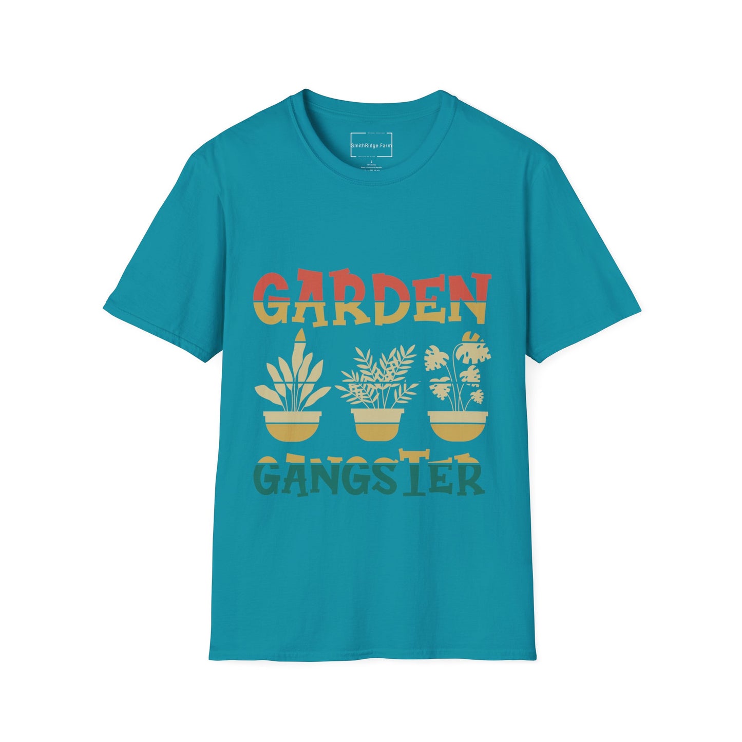 GARDEN GANGSTER. GARDENING HUMOR. Cotton, Short Sleeve, Crew Neck Tee.