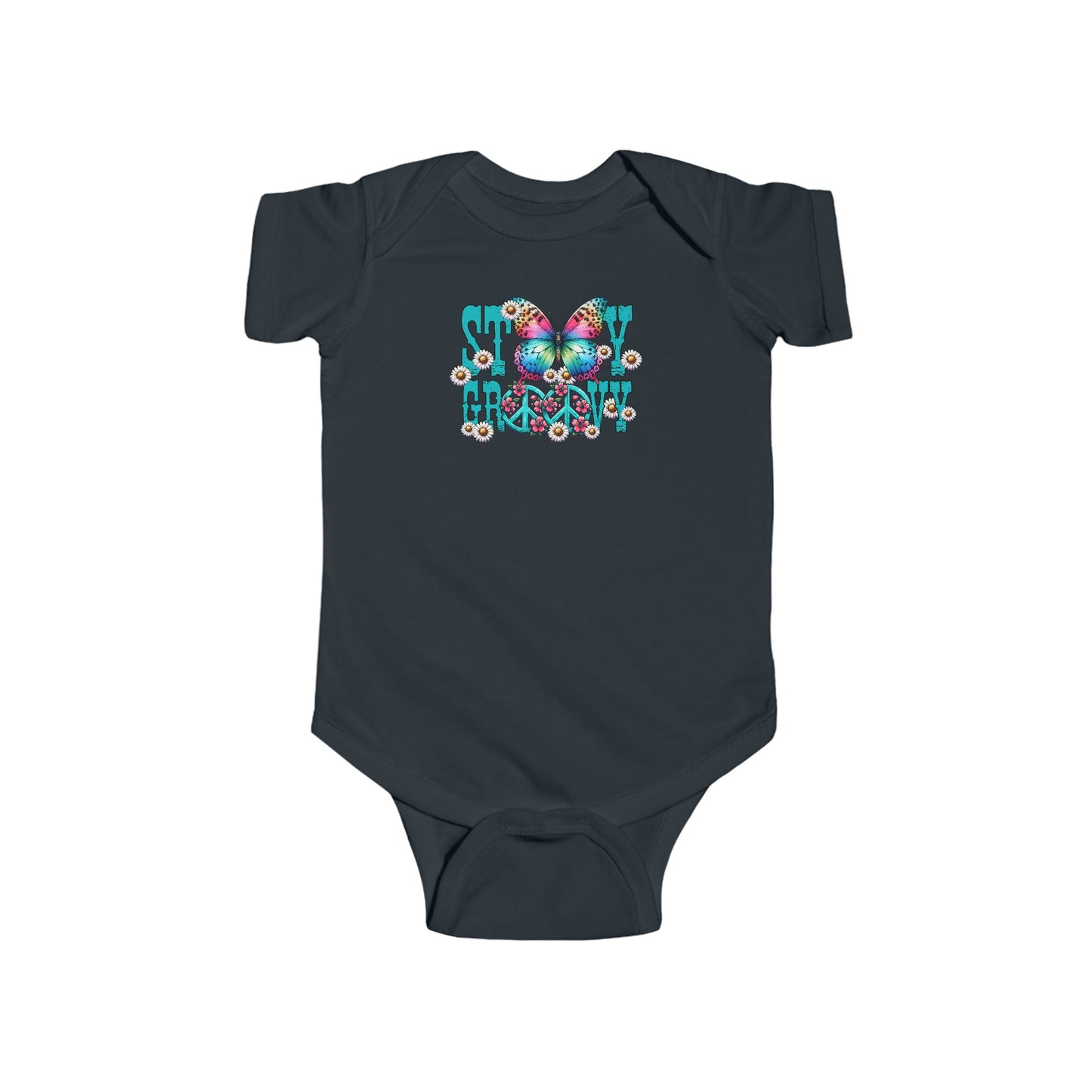 STAY GROOVY. HIPPIE HUMOR. Infant Fine Jersey Bodysuit.