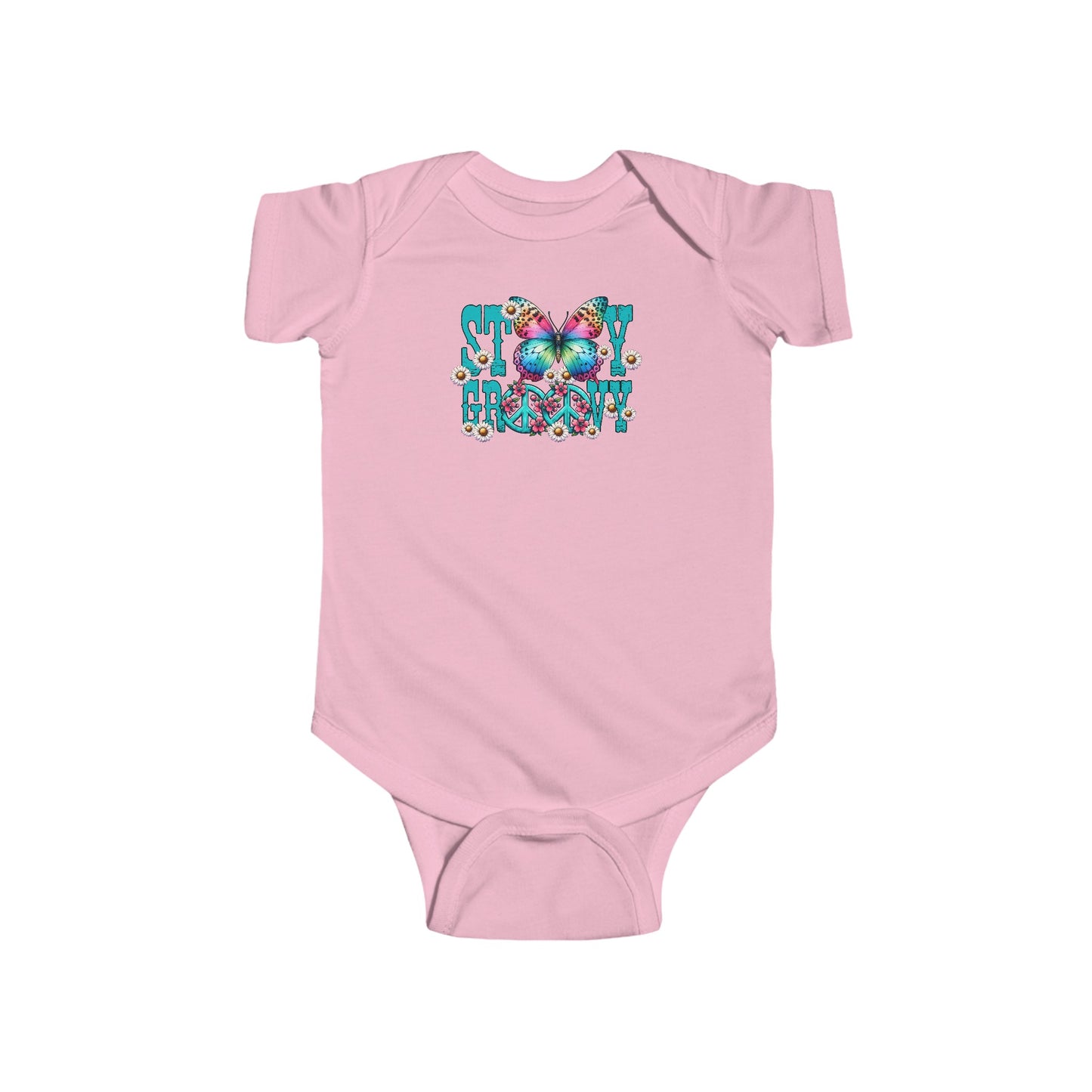 STAY GROOVY. HIPPIE HUMOR. Infant Fine Jersey Bodysuit.