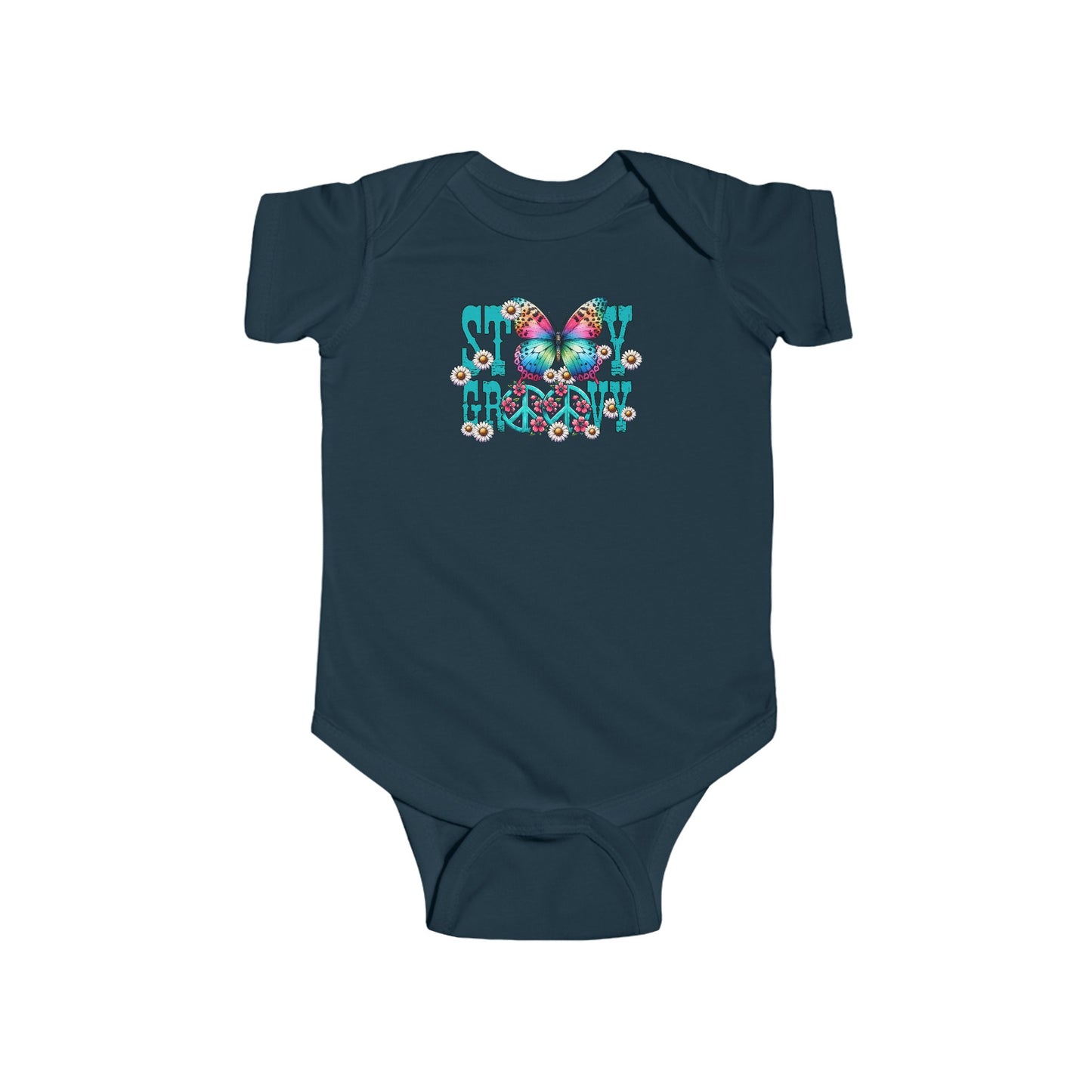 STAY GROOVY. HIPPIE HUMOR. Infant Fine Jersey Bodysuit.