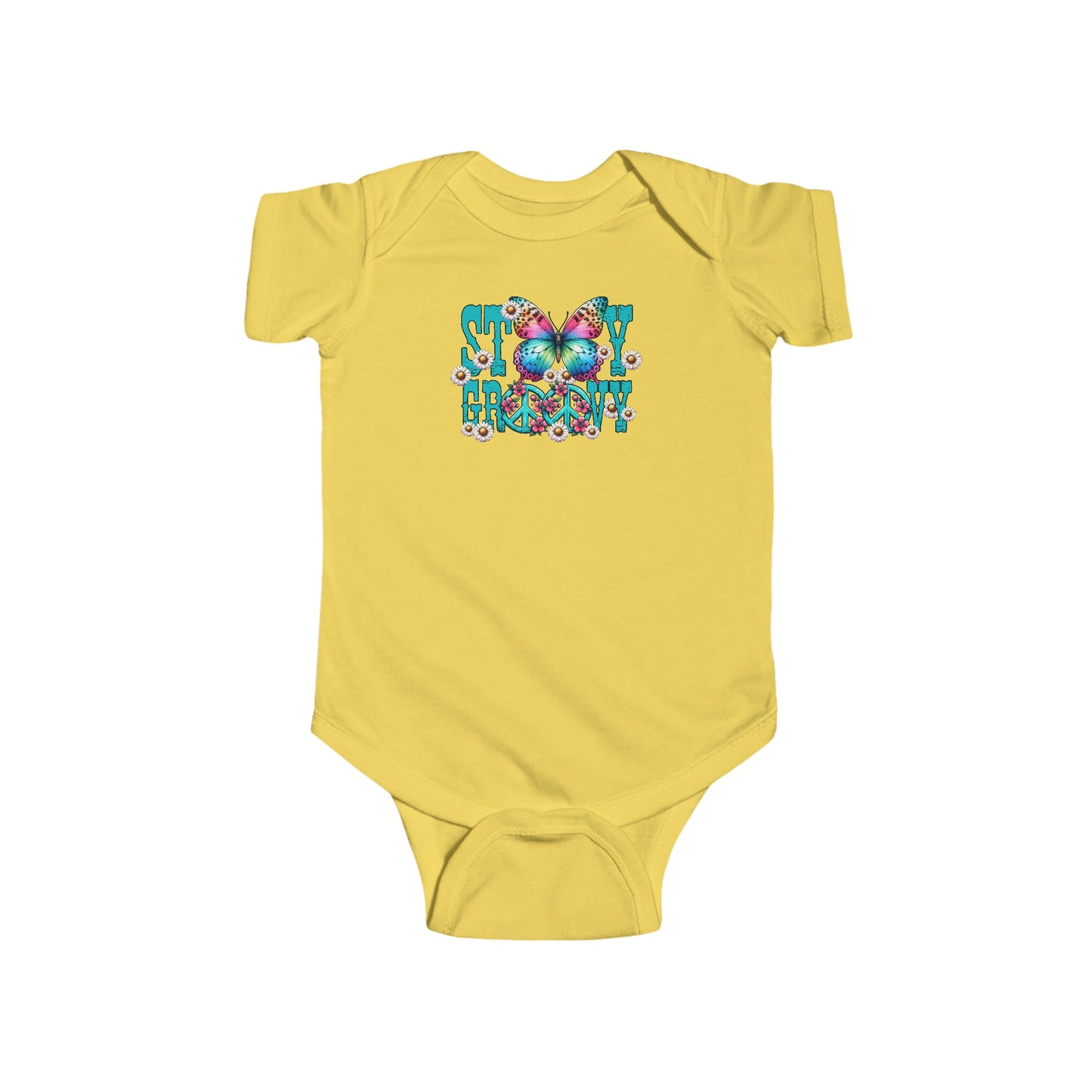 STAY GROOVY. HIPPIE HUMOR. Infant Fine Jersey Bodysuit.