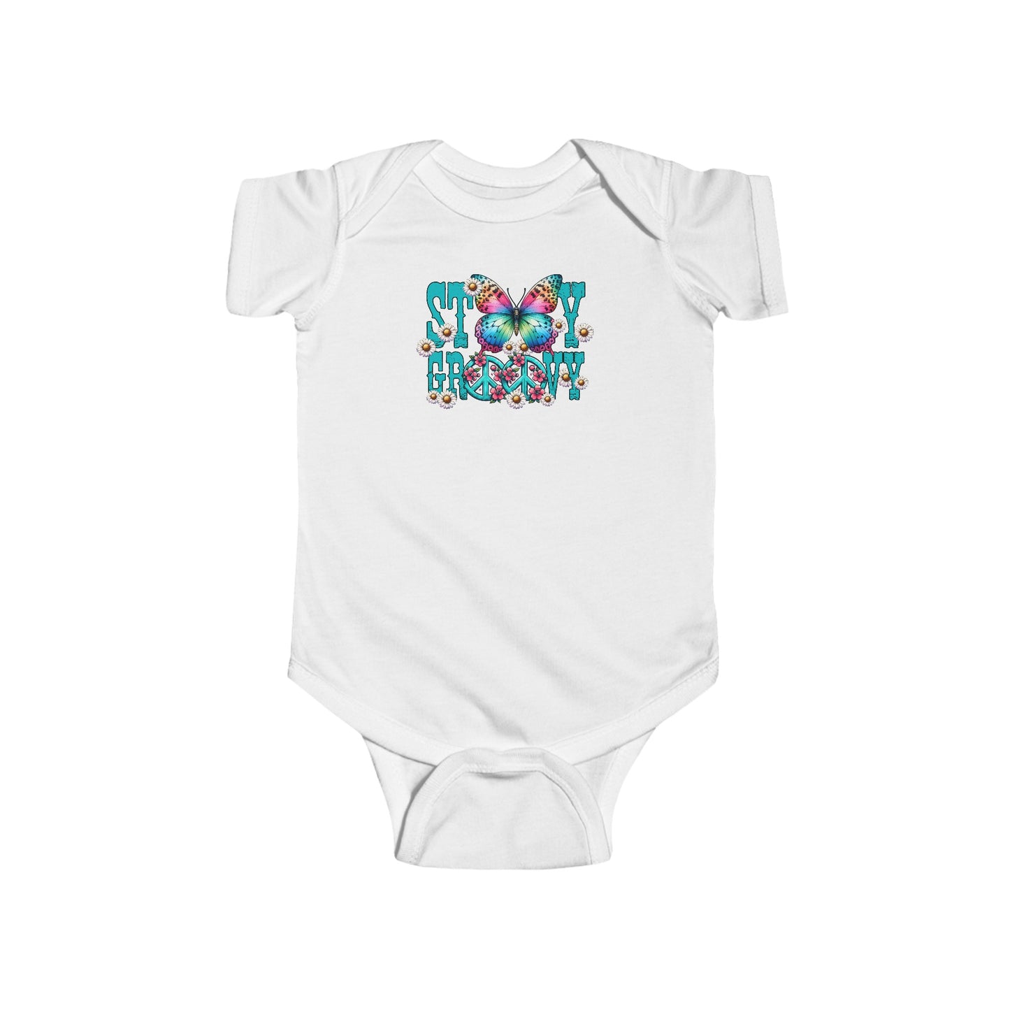 STAY GROOVY. HIPPIE HUMOR. Infant Fine Jersey Bodysuit.