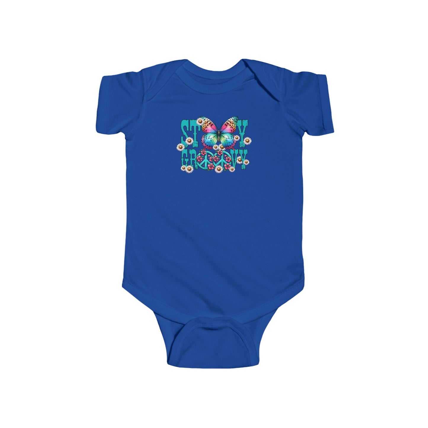 STAY GROOVY. HIPPIE HUMOR. Infant Fine Jersey Bodysuit.